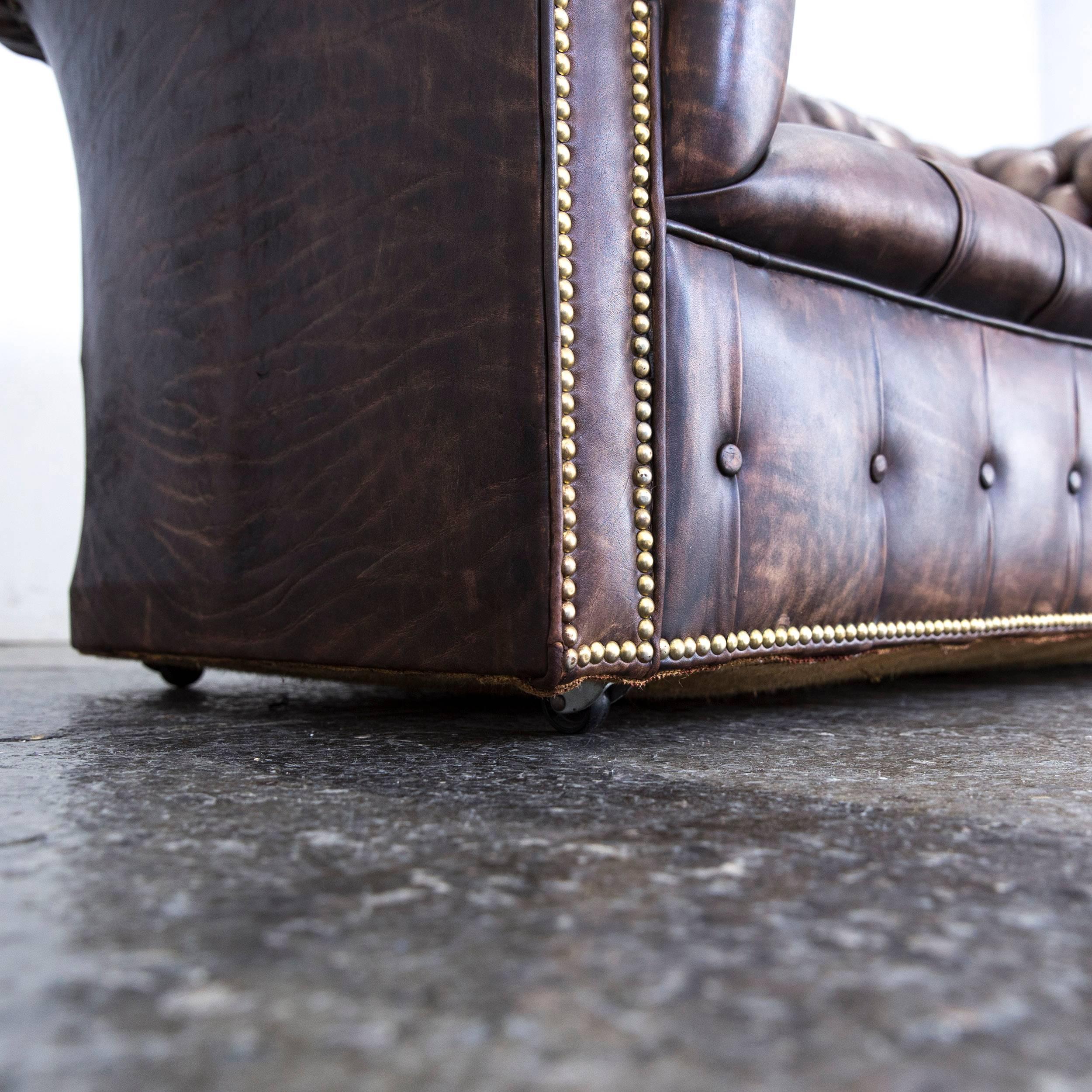 20th Century Chesterfield Leather Sofa Brown Two-Seat Couch Retro Vintage