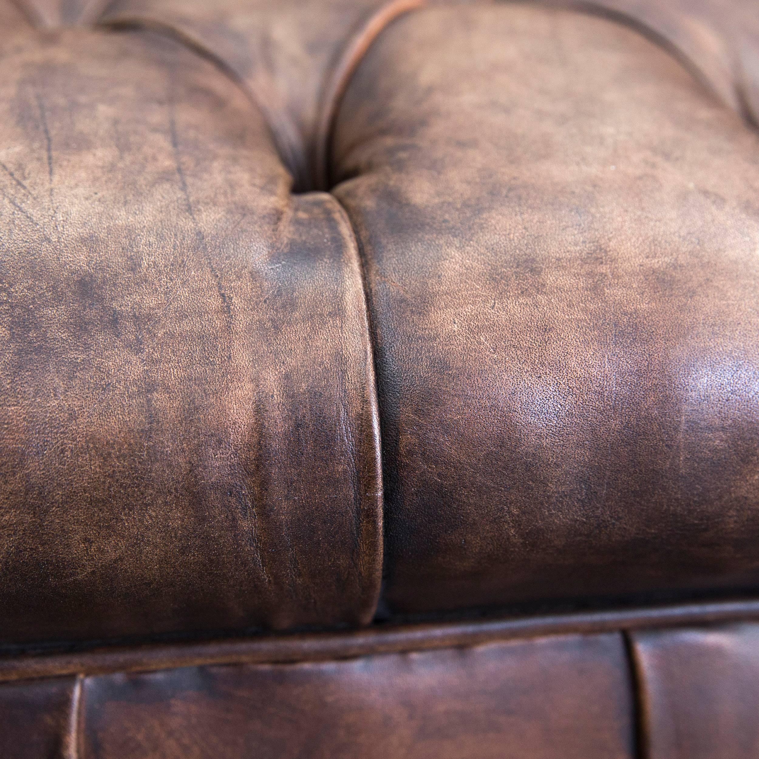 Chesterfield Leather Sofa Brown Two-Seat Couch Retro Vintage 2