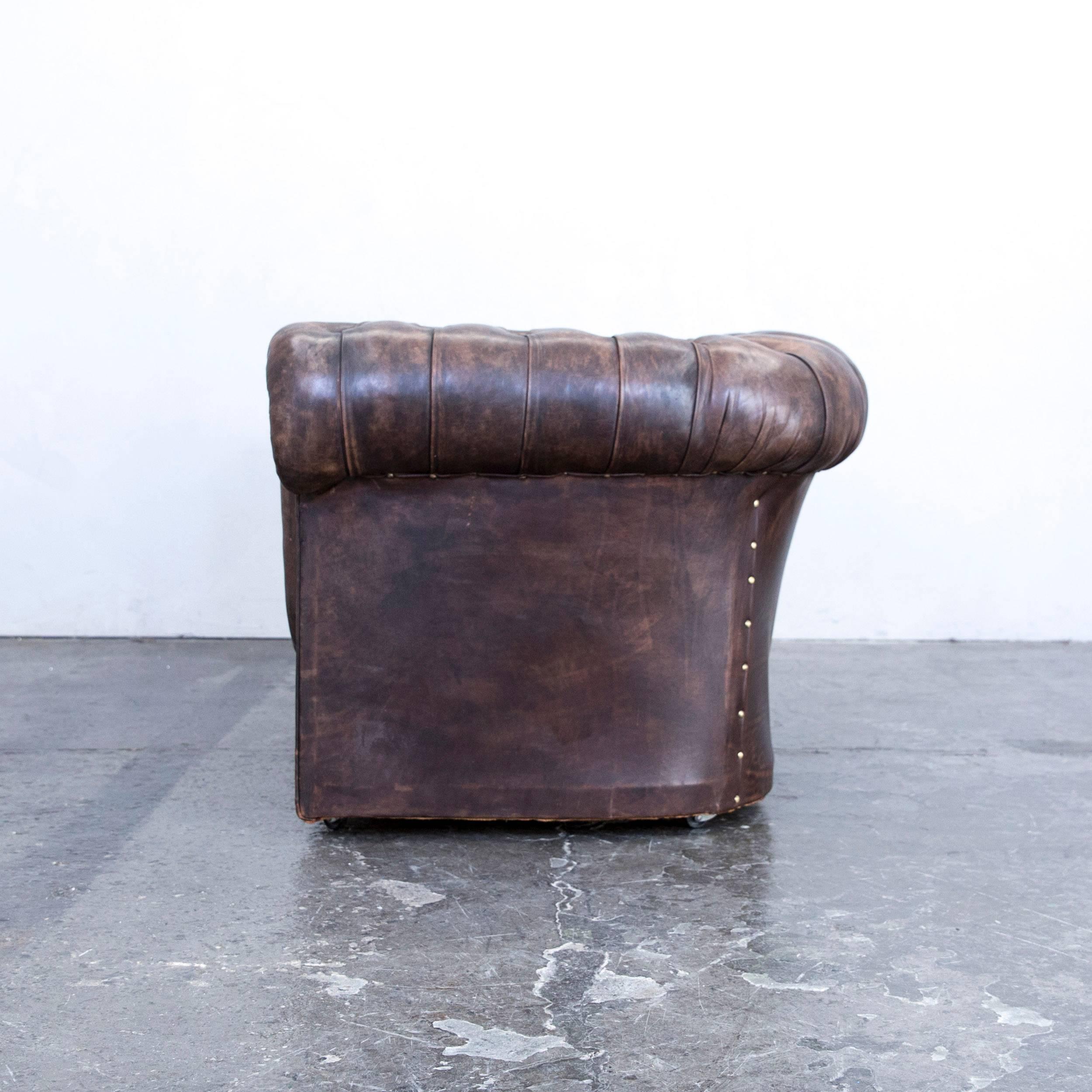 Chesterfield Leather Sofa Brown Two-Seat Couch Retro Vintage 3