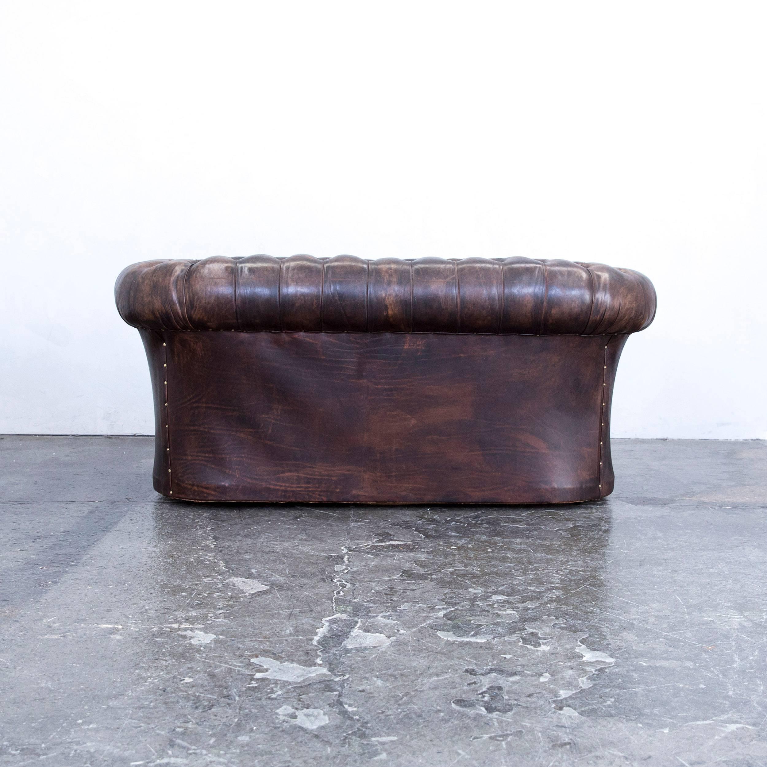 Chesterfield Leather Sofa Brown Two-Seat Couch Retro Vintage 4