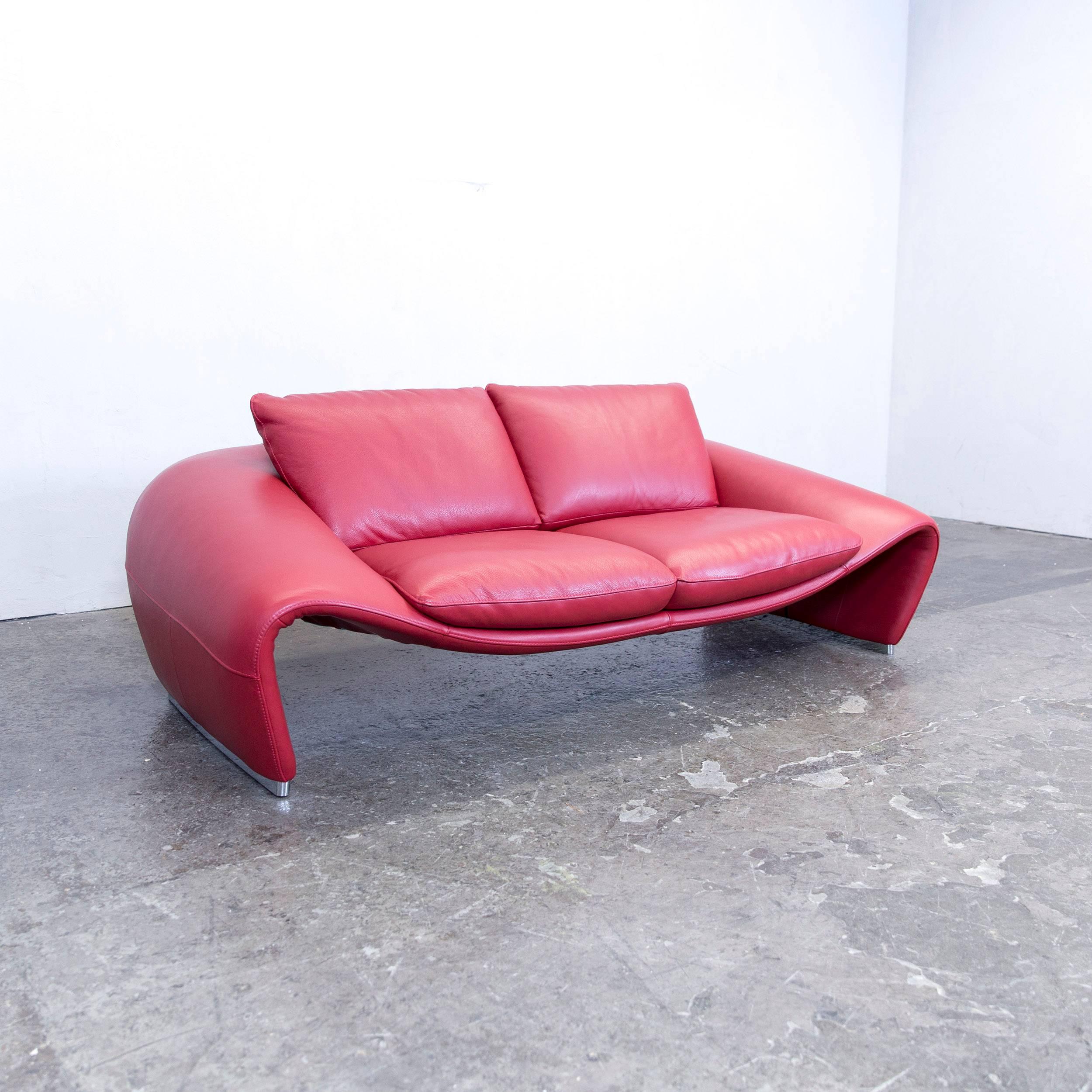 Chateau d'Ax Voga Designer Sofa Leather Red Three-Seat Function Couch  Modern at 1stDibs