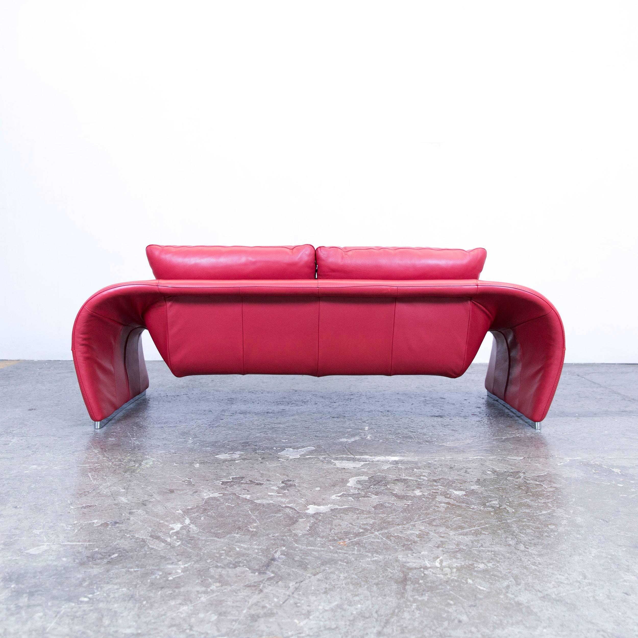 Chateau d'Ax Voga Designer Sofa Leather Red Three-Seat Function Couch Modern 1
