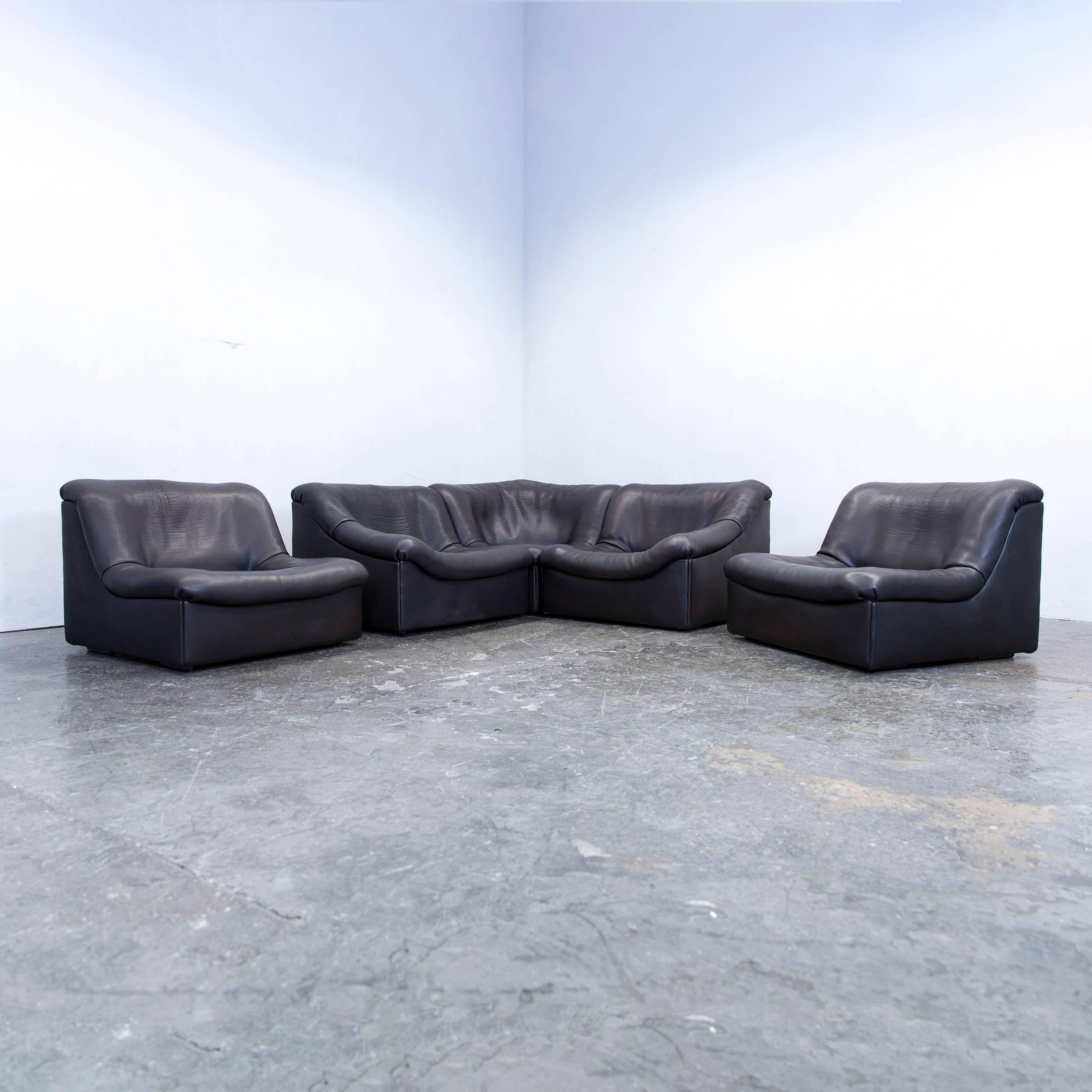 Swiss De Sede DS 46 Buff Leather Corner Sofa Brown Black Modular Function Couch Modern