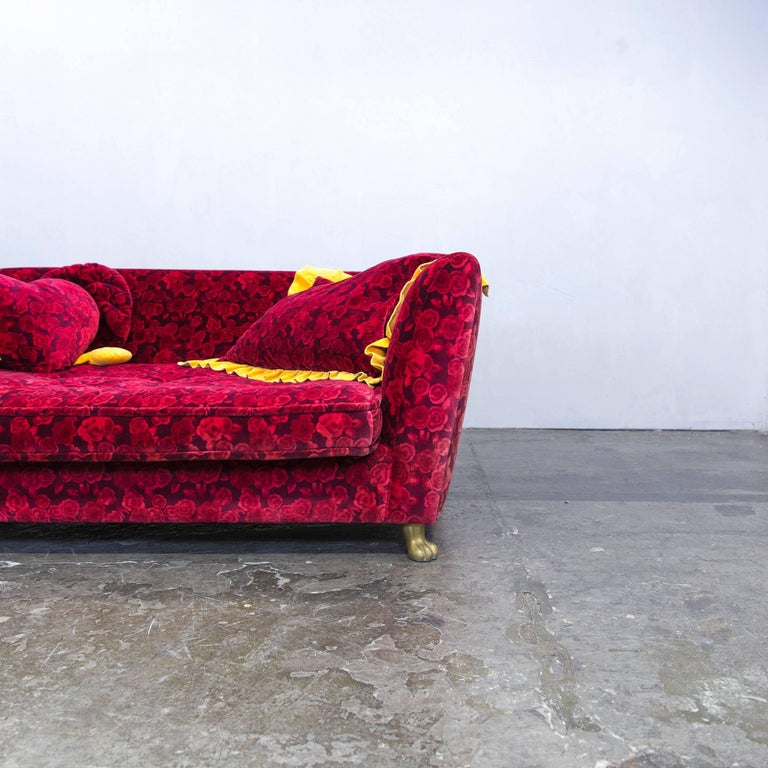 Bretz Monster Designer Sofa Red Fabric Three-Seat Couch Floral Pattern  Couch at 1stDibs