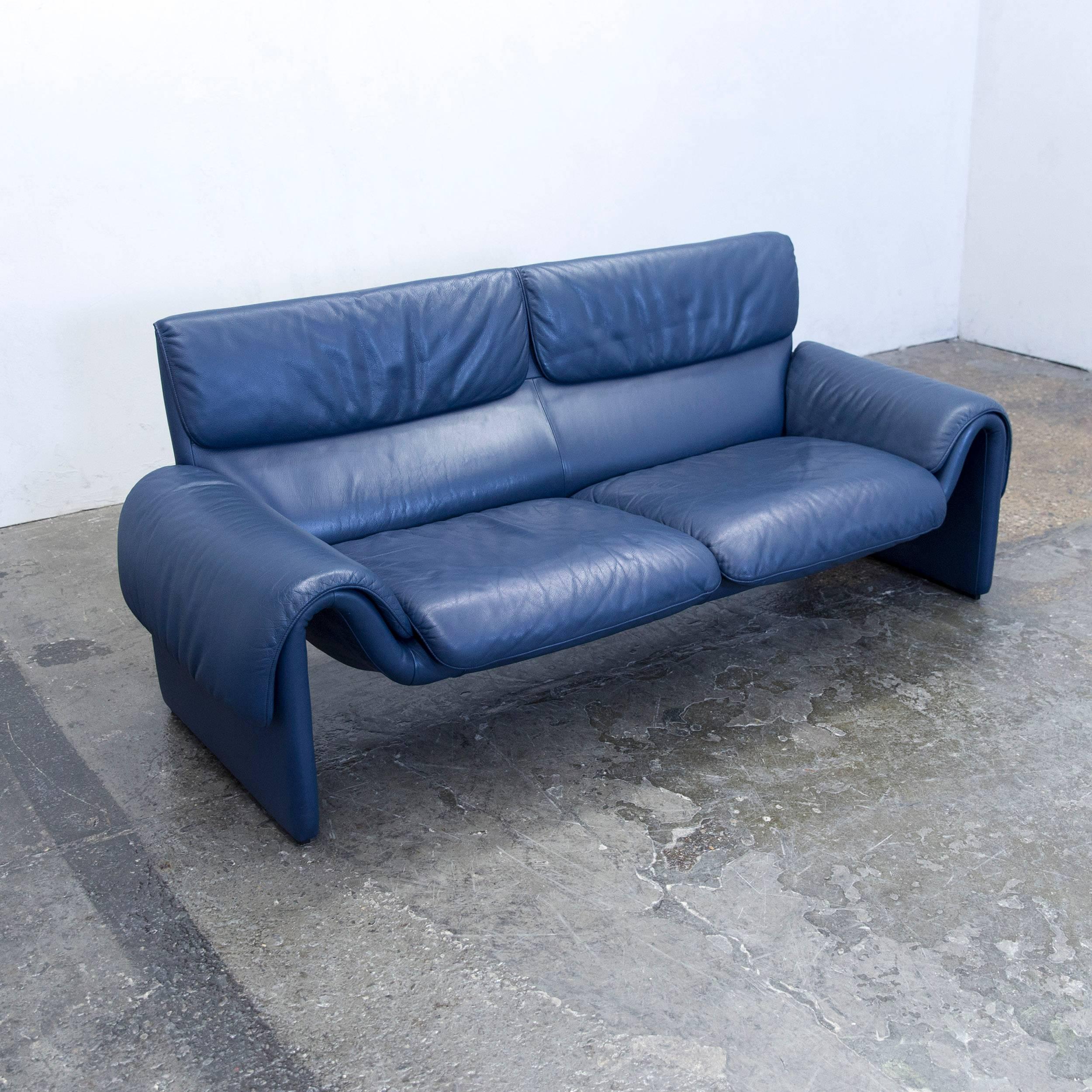Swiss De Sede DS 2011 Designer Sofa Leather Blue Two-Seat Couch Modern