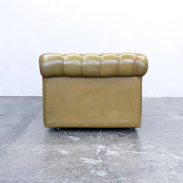 Chesterfield Leather Sofa Olive Green Three-Seat Couch Retro Vintage at ...