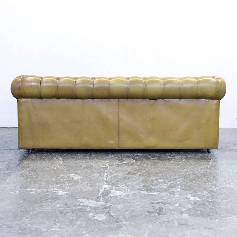 Chesterfield Leather Sofa Olive Green Three-Seat Couch Retro Vintage at ...