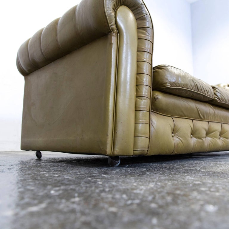 Chesterfield Leather Sofa Olive Green Three-Seat Couch Retro Vintage at ...