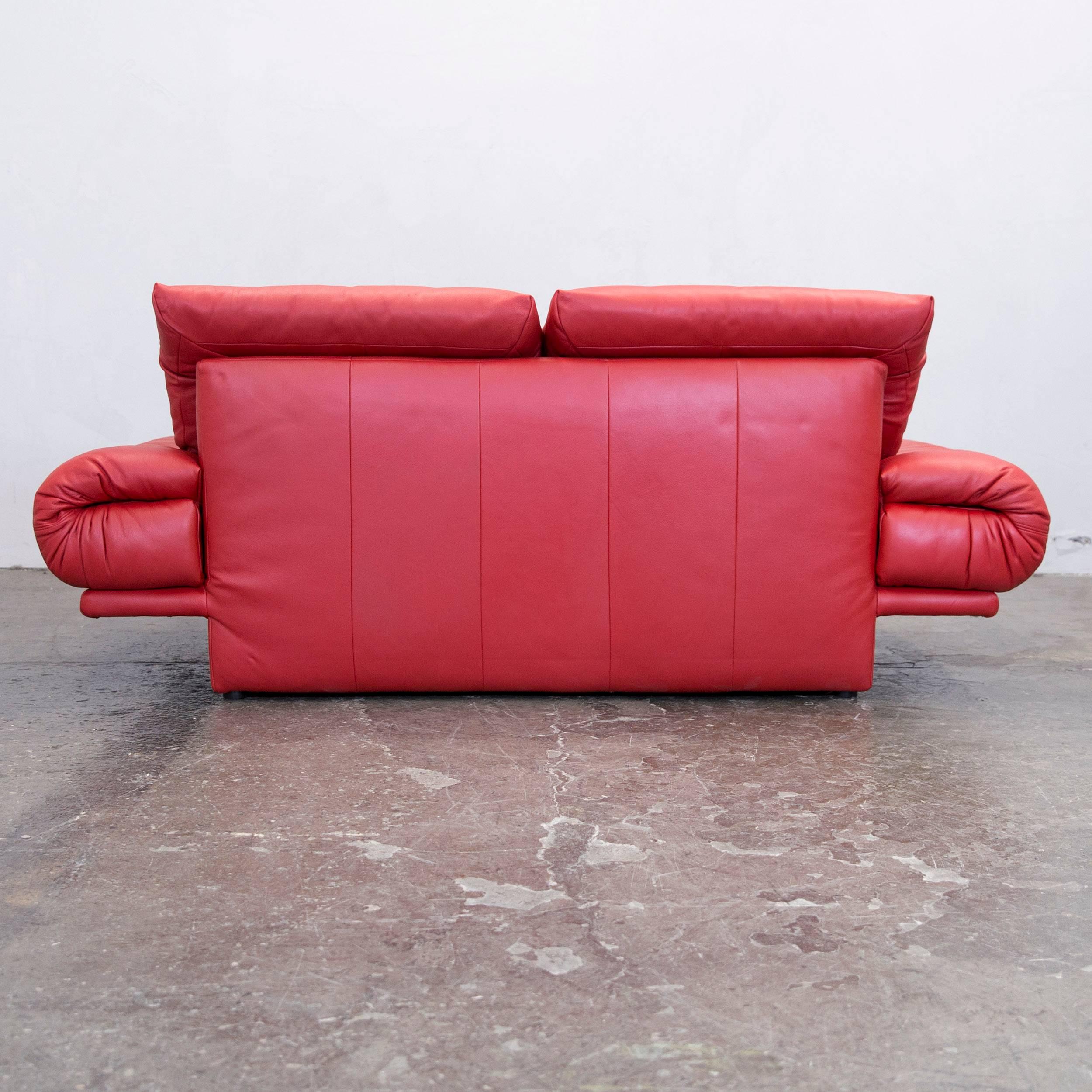 Rolf Benz Designer Leather Sofa Two-Seat Couch, Red Leather, Modern 5