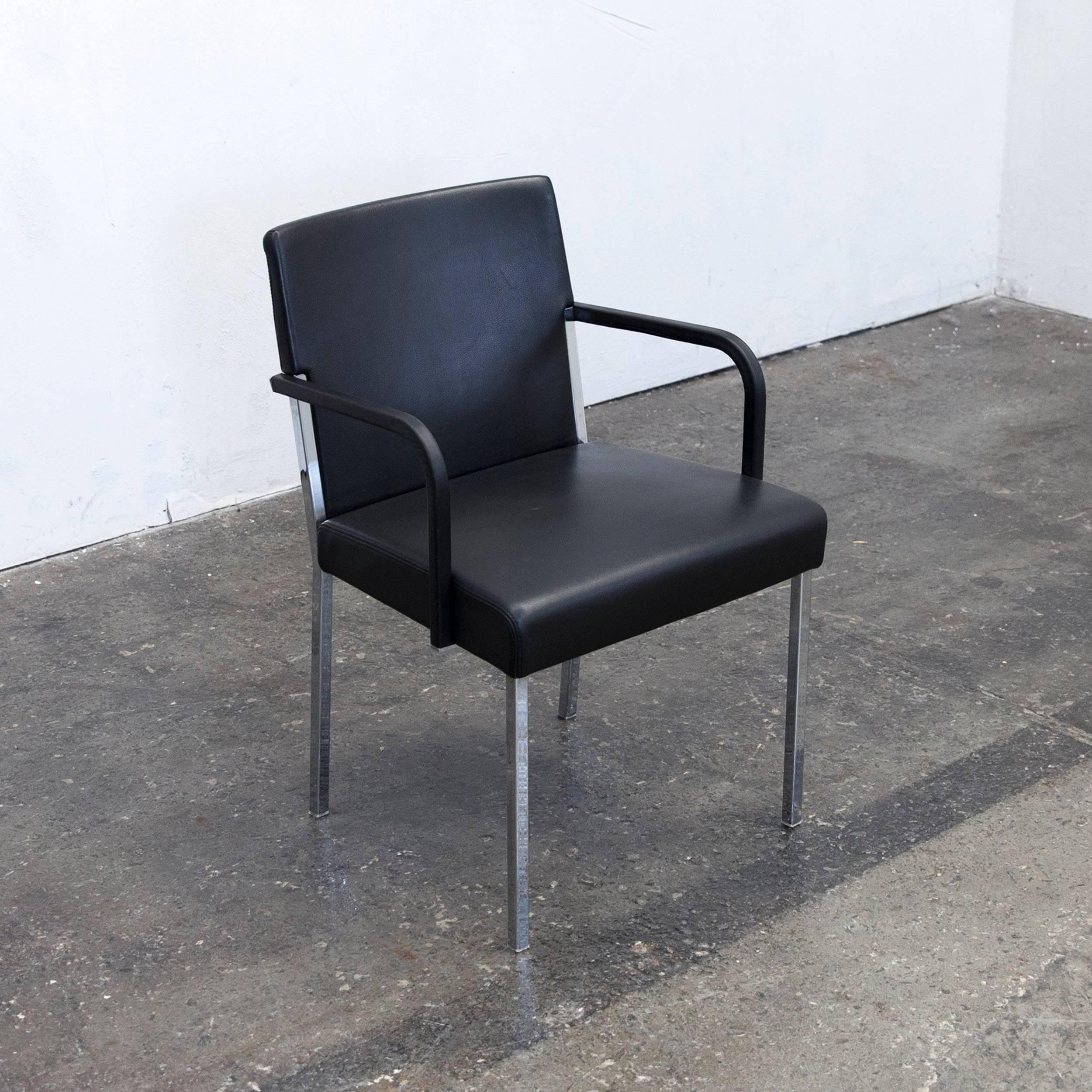 Italian Moroso Designer Leather Armchair in Black, One-Seat Modern