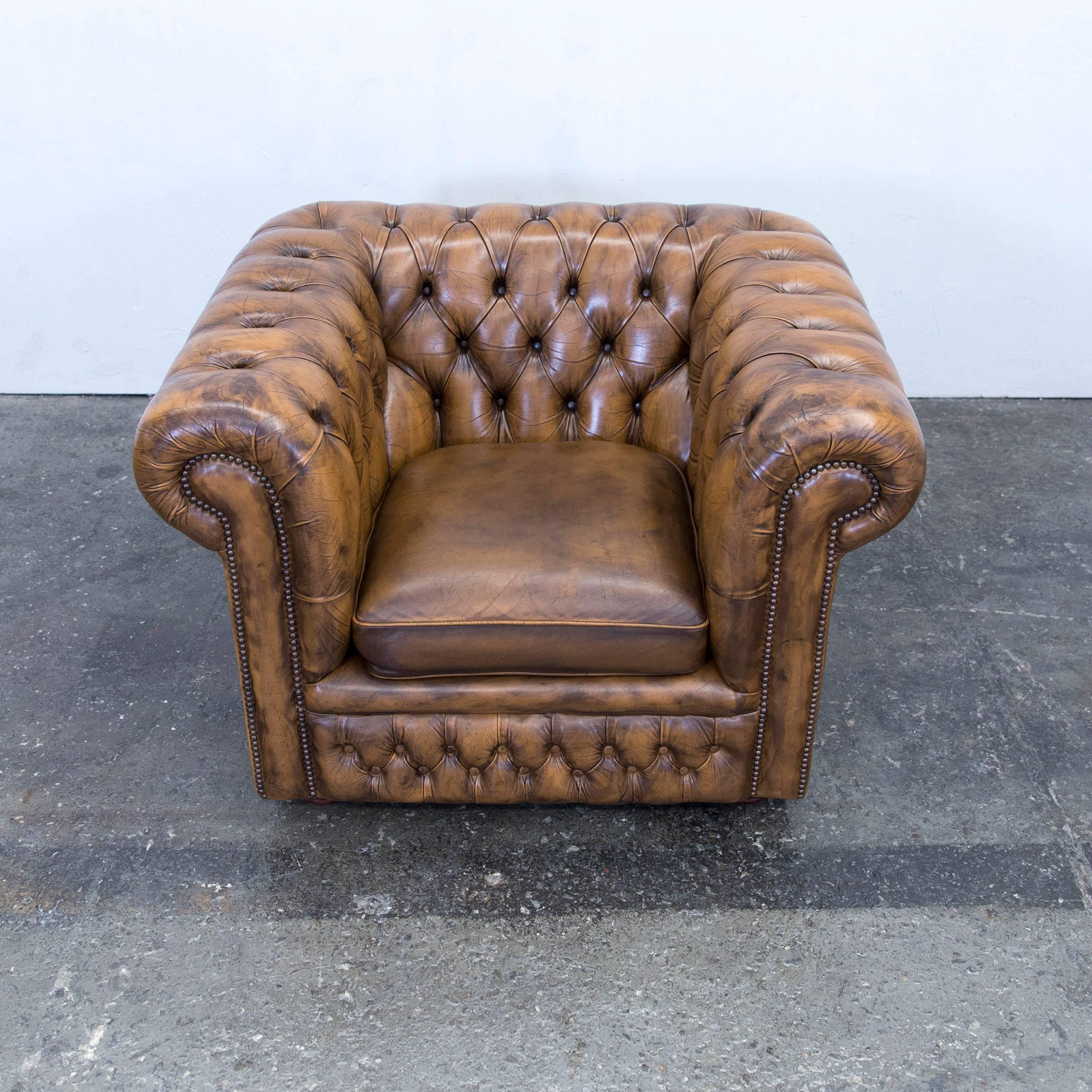 Chesterfield Clubchair Leather Brown Oneseater Couch Retro Vintage In Good Condition In Cologne, DE