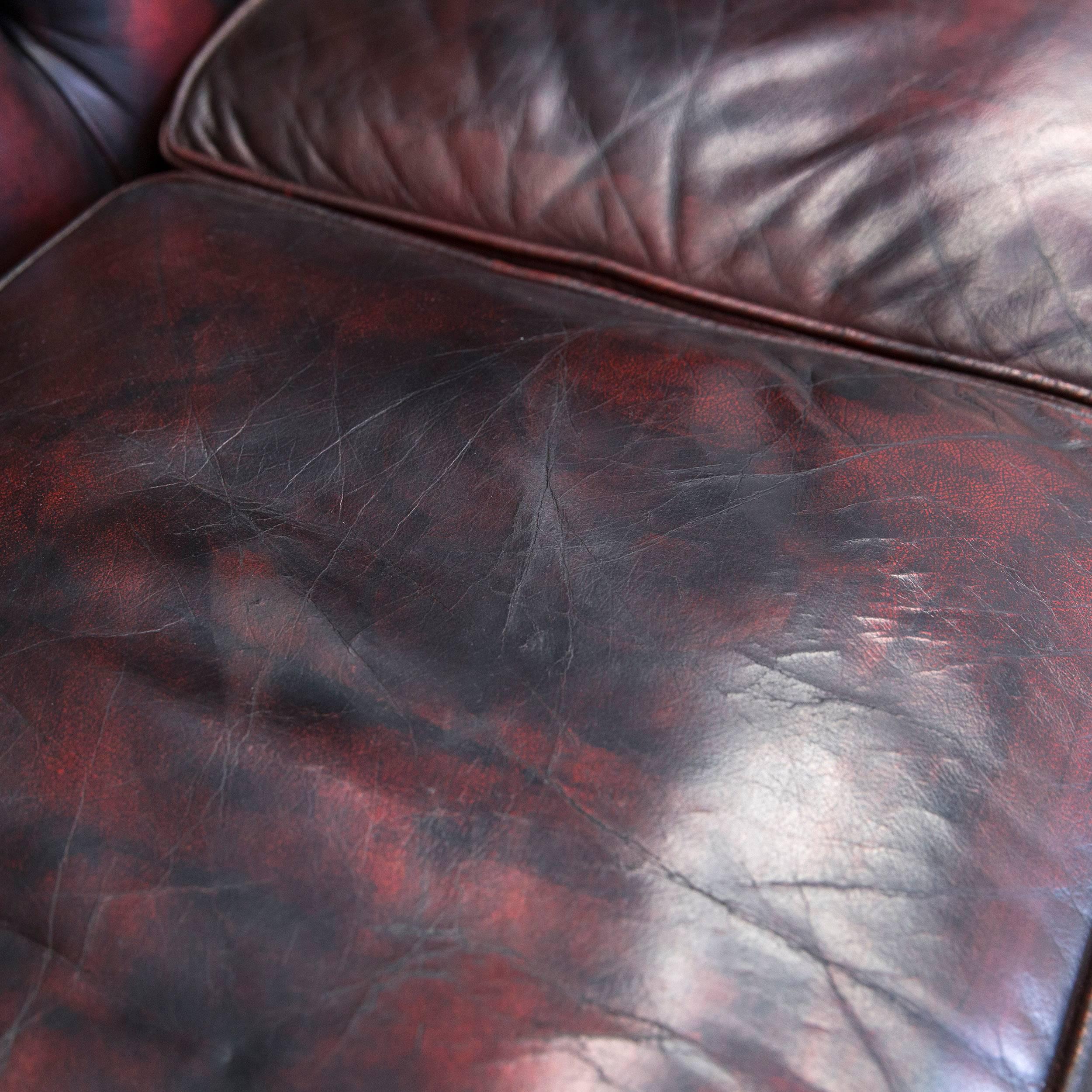 20th Century Chesterfield Leather Sofa Red Brown Two-Seat Couch Retro Vintage