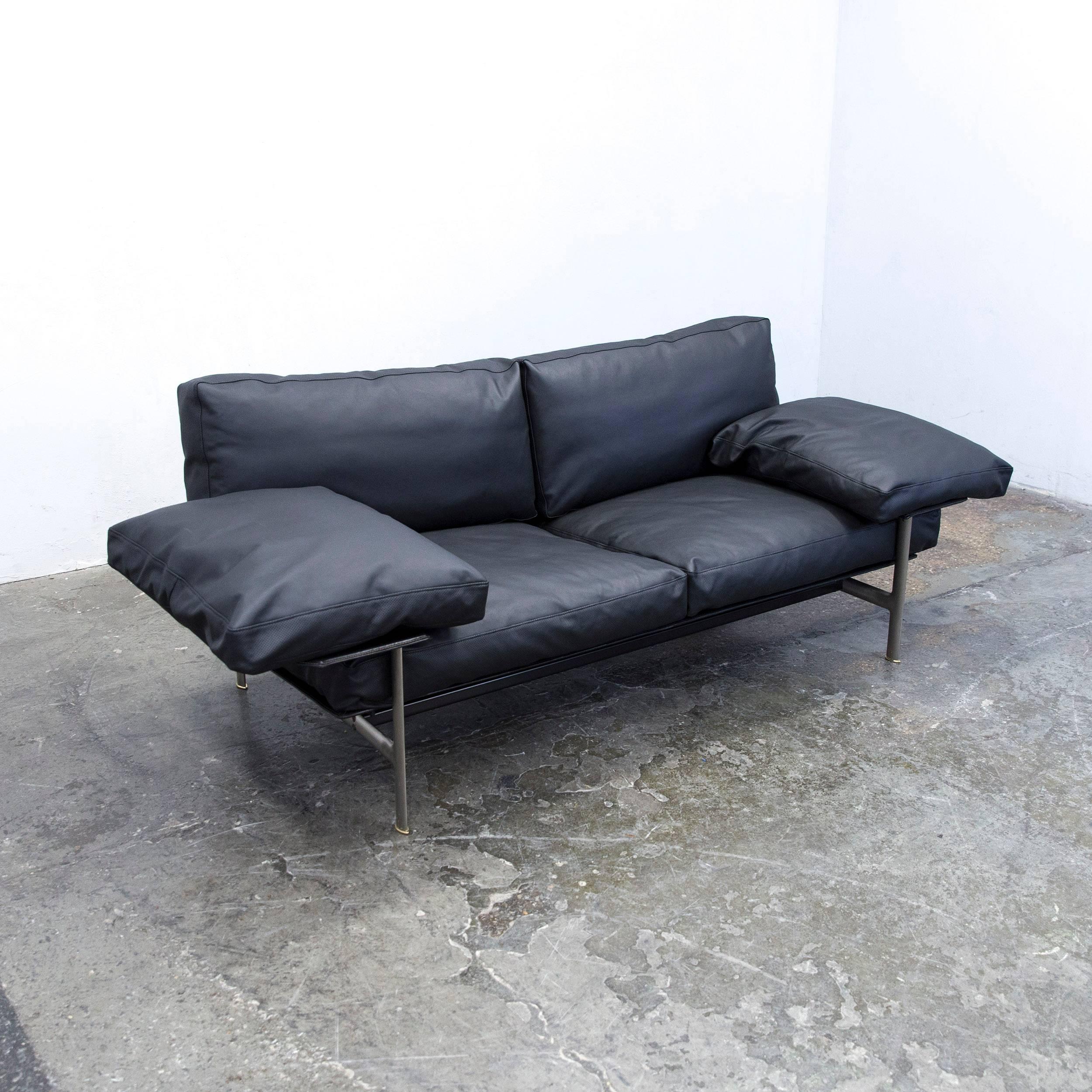 Italian B&B Italia Diesis Designer Sofa Leather Black Two-Seat Couch Modern