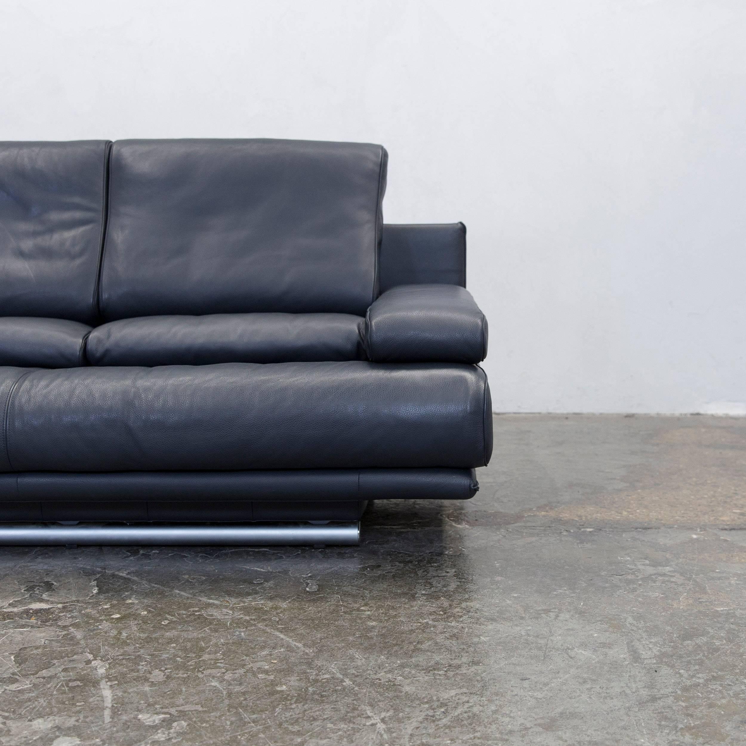 Contemporary Rolf Benz 6500 Leather Sofa Black Two-Seat Couch Modern