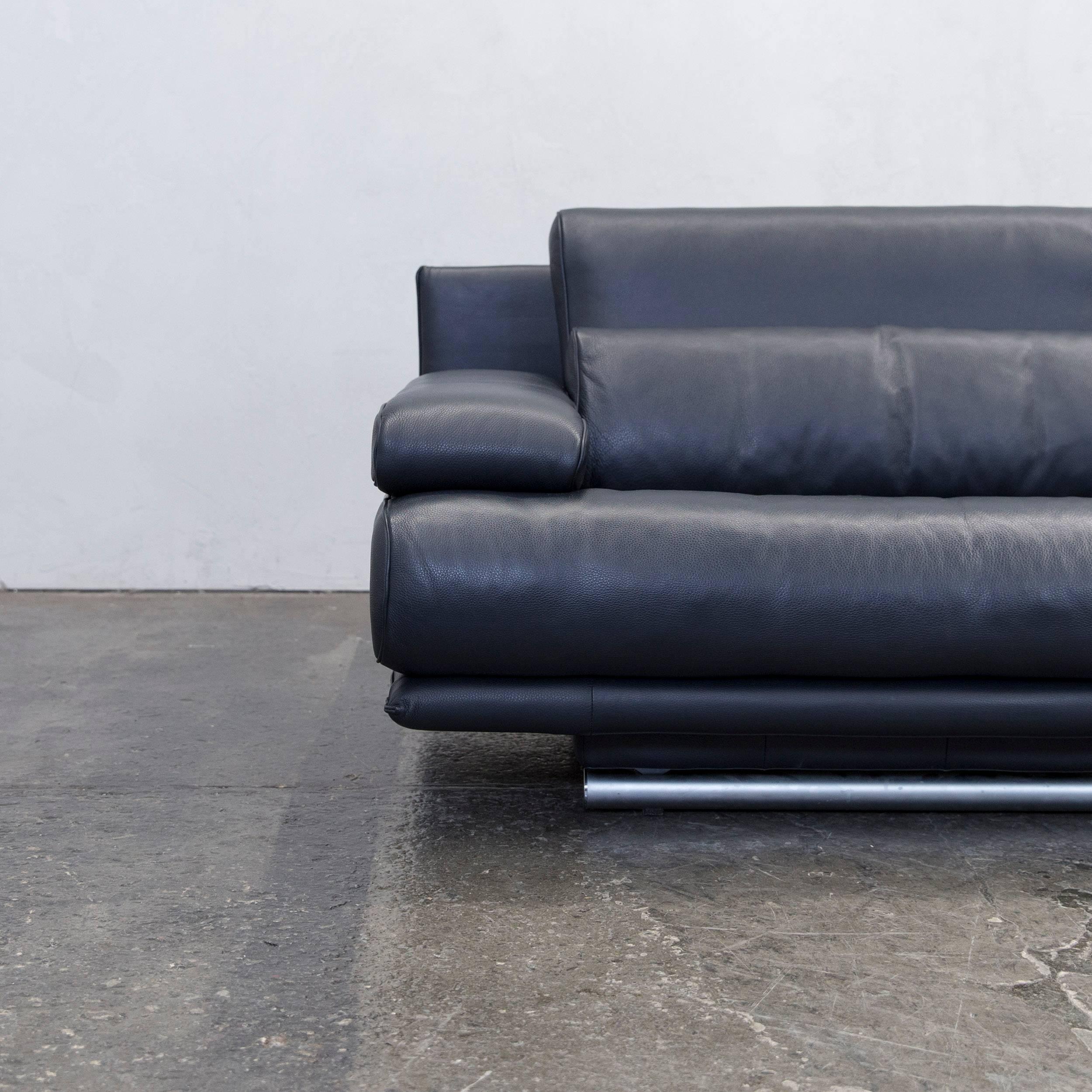 German Rolf Benz 6500 Leather Sofa Black Two-Seat Couch Modern