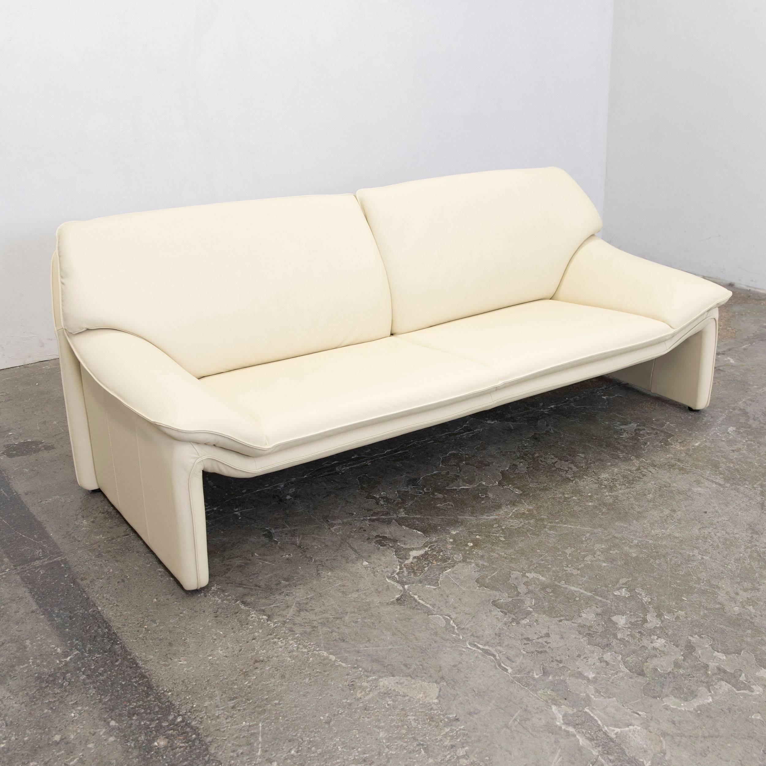 European Laauser Designer Leather Sofa Crème Beige Three-Seat Couch Modern