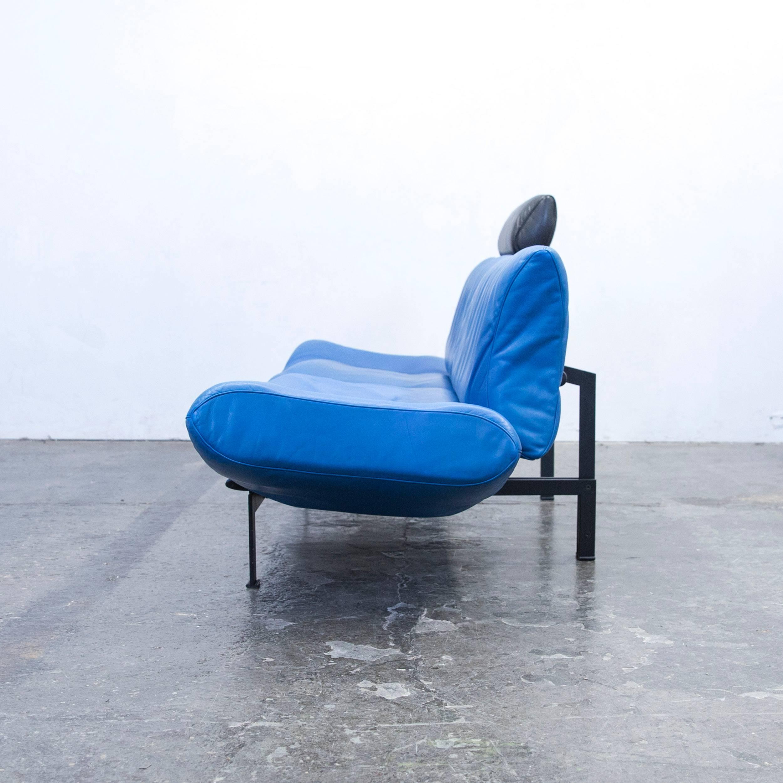 De Sede DS 140 Designer Sofa Leather Blue Black Function Couch Modern For Sale 2