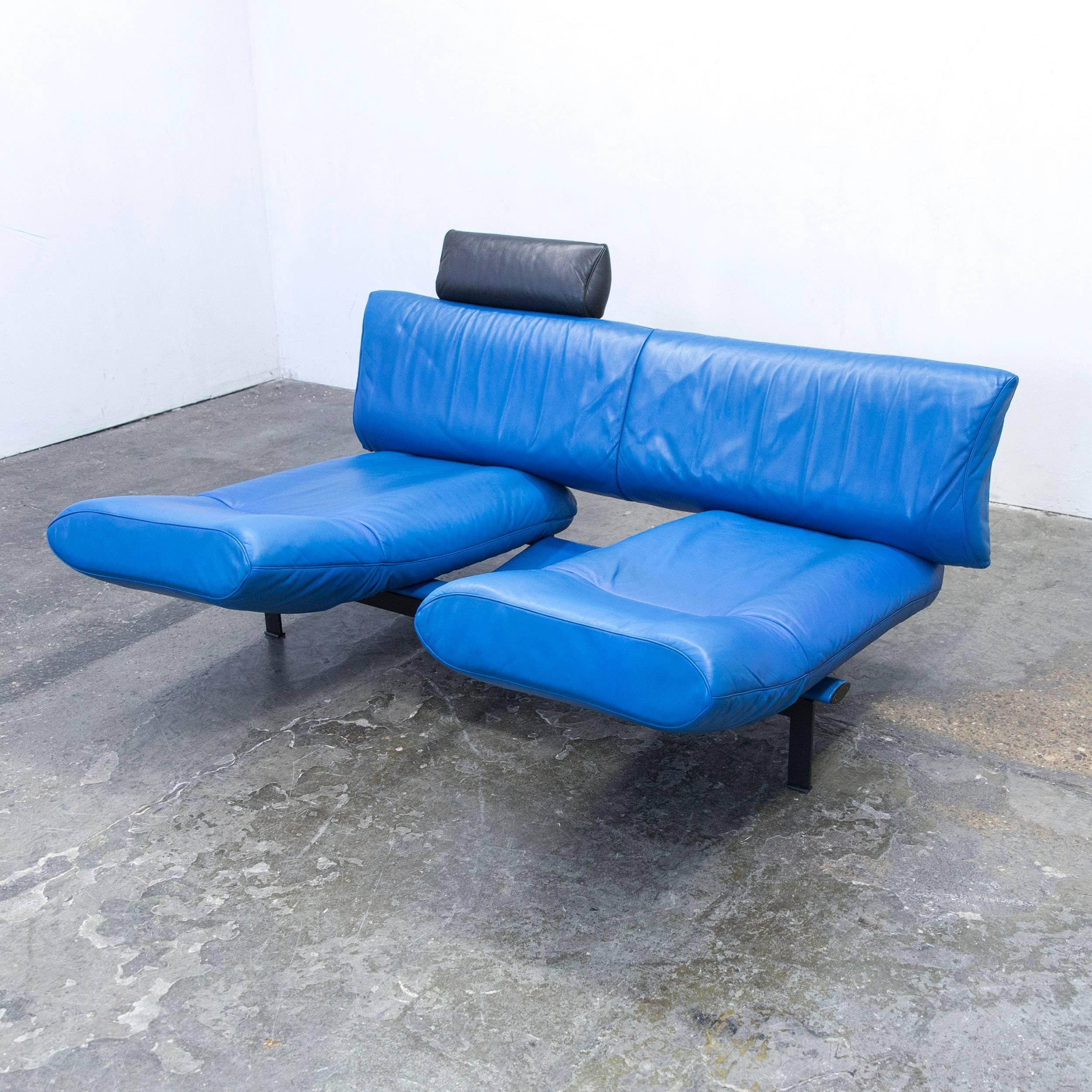 Swiss De Sede DS 140 Designer Sofa Leather Blue Black Function Couch Modern For Sale