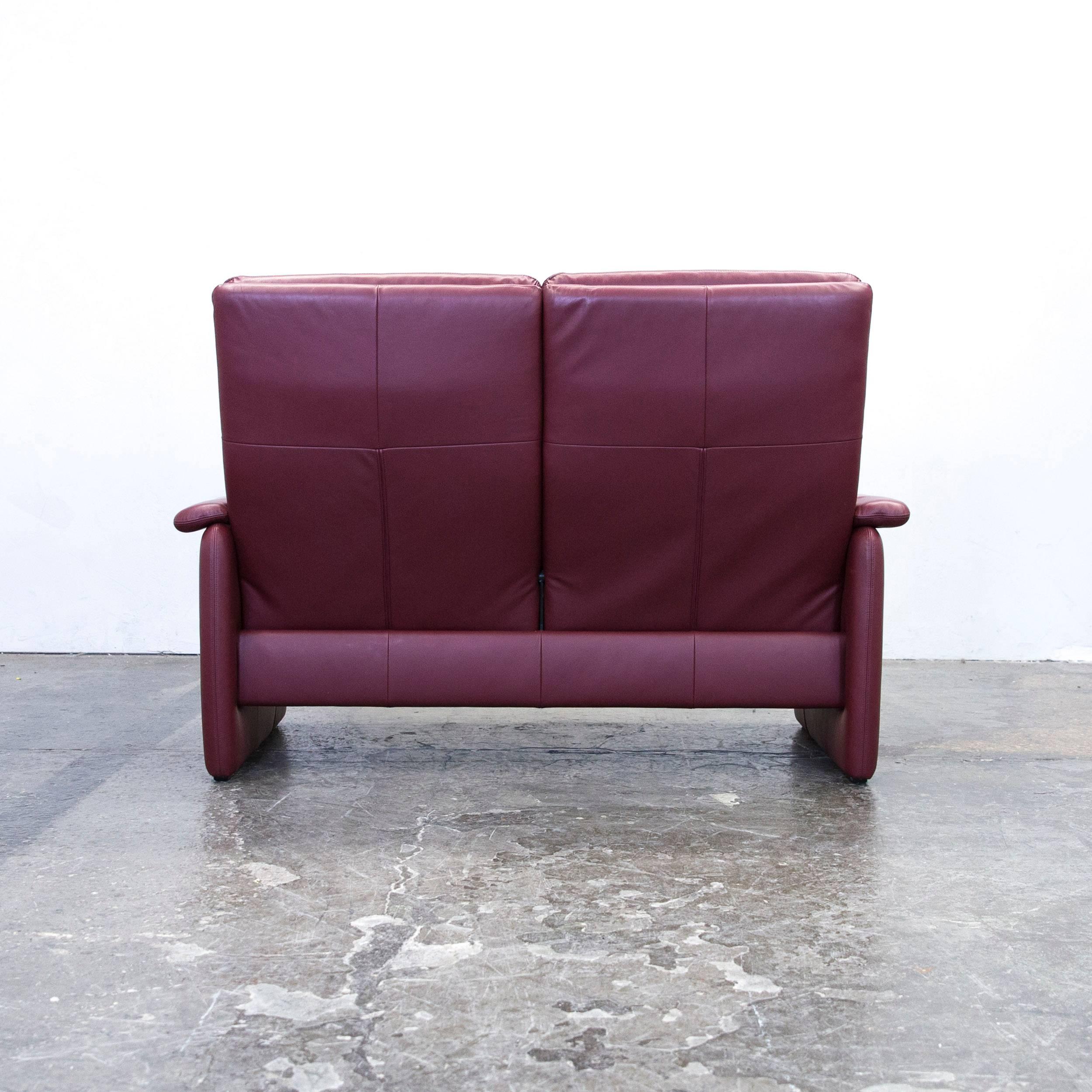 Erpo Designer Sofa Leder Bordeaux Rot Zweisitzer relax Function Couch Modern 5