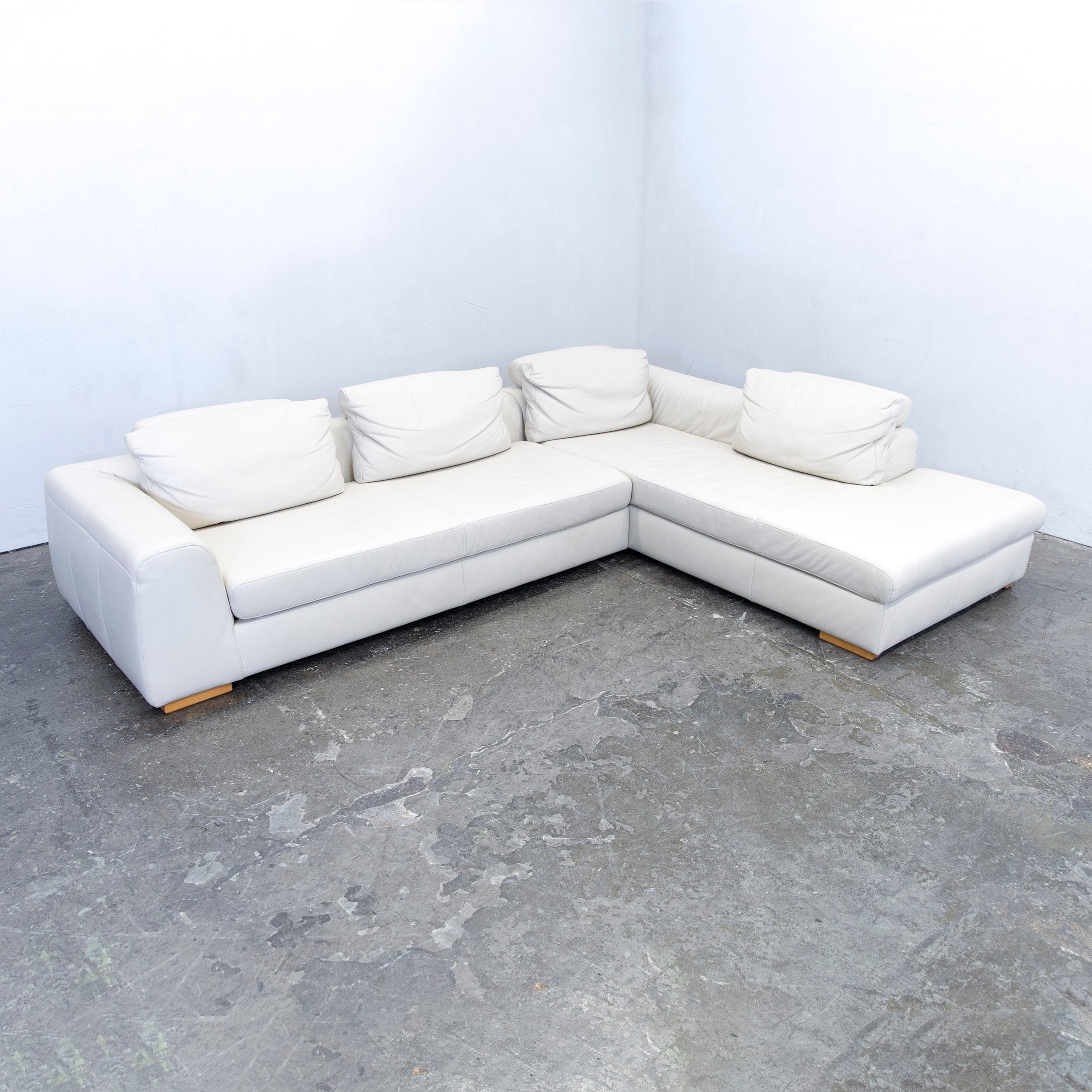 Designer Cornersofa Leather Creme Beige Couch Modern