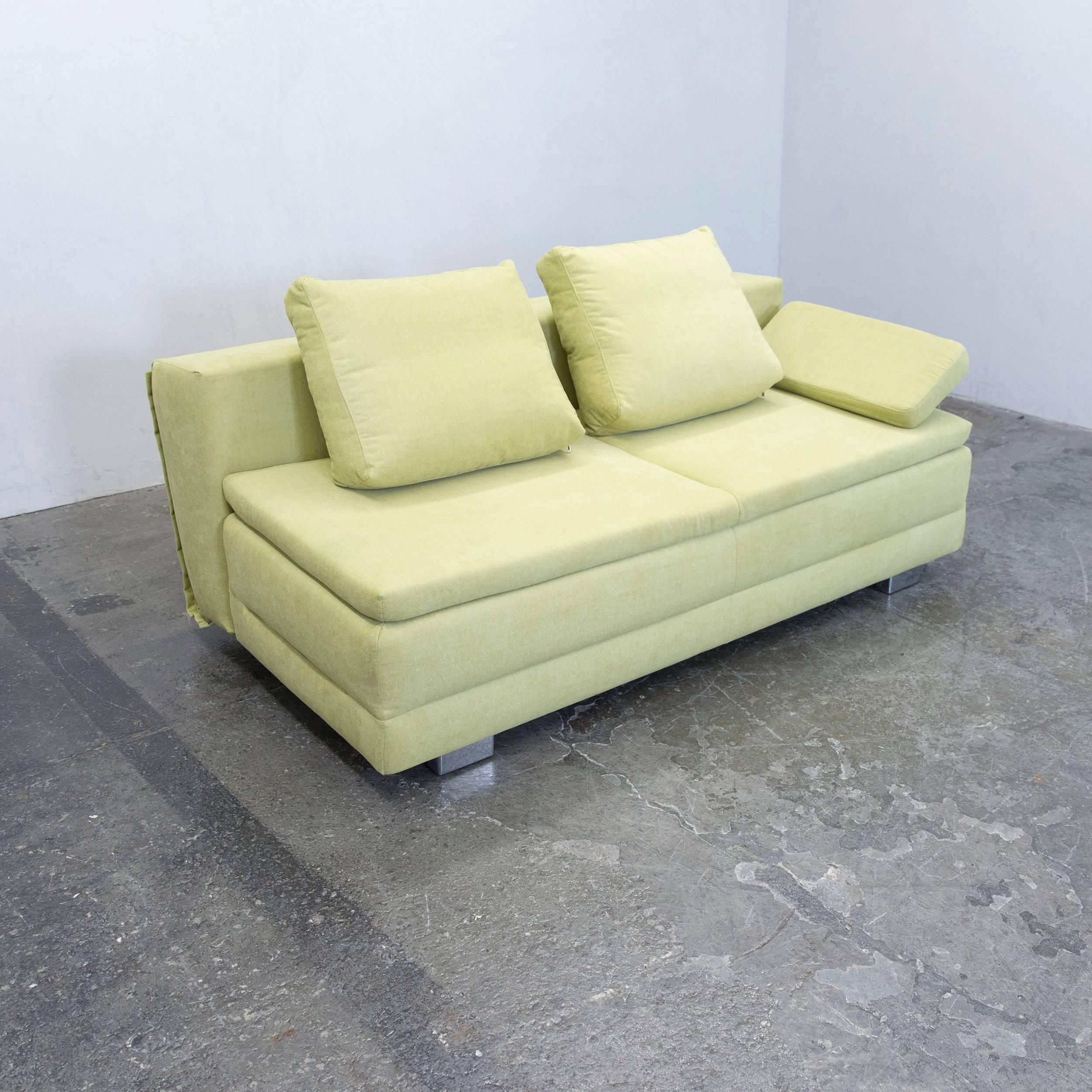 German Designer Sleep Sofa Fabric Green Three-Seat Function Couch Modern