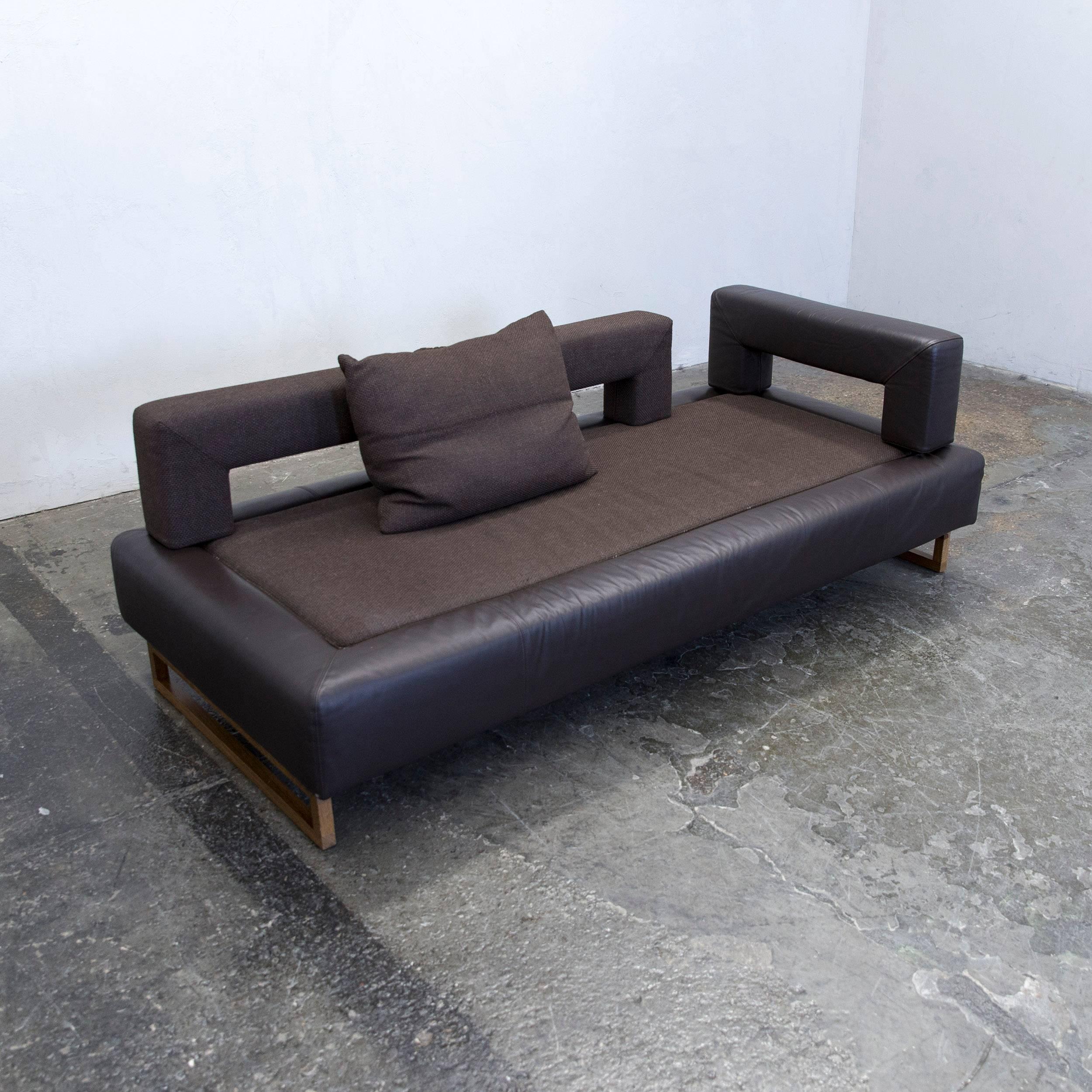 Brühl & Sippold Plupp-A.P. Designer Sofa Leather Fabric Brown Function Couch In Good Condition For Sale In Cologne, DE