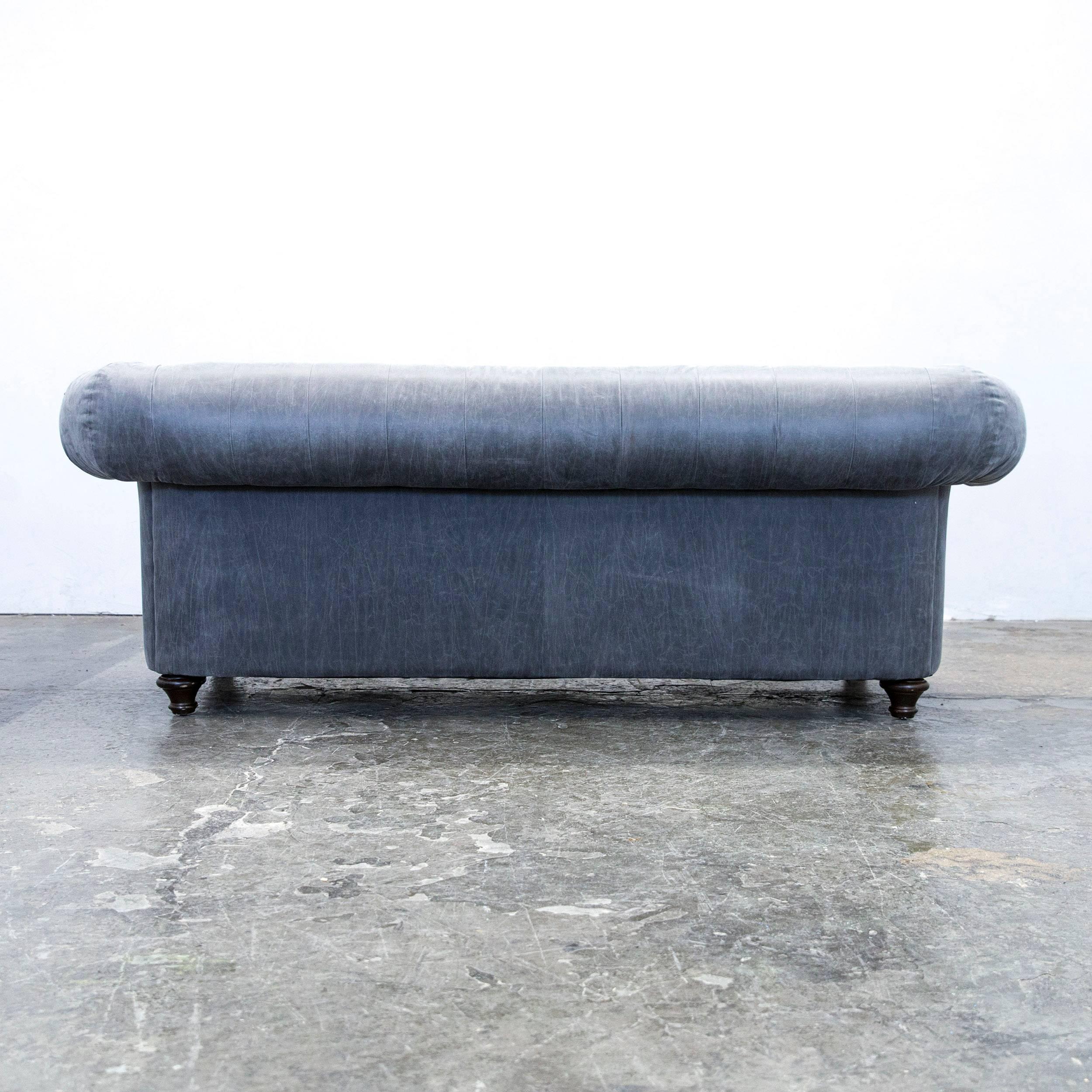 Contemporary Chesterfield Sofa Alcantara Microfibre Fabric Grey Three-Seat Couch Modern