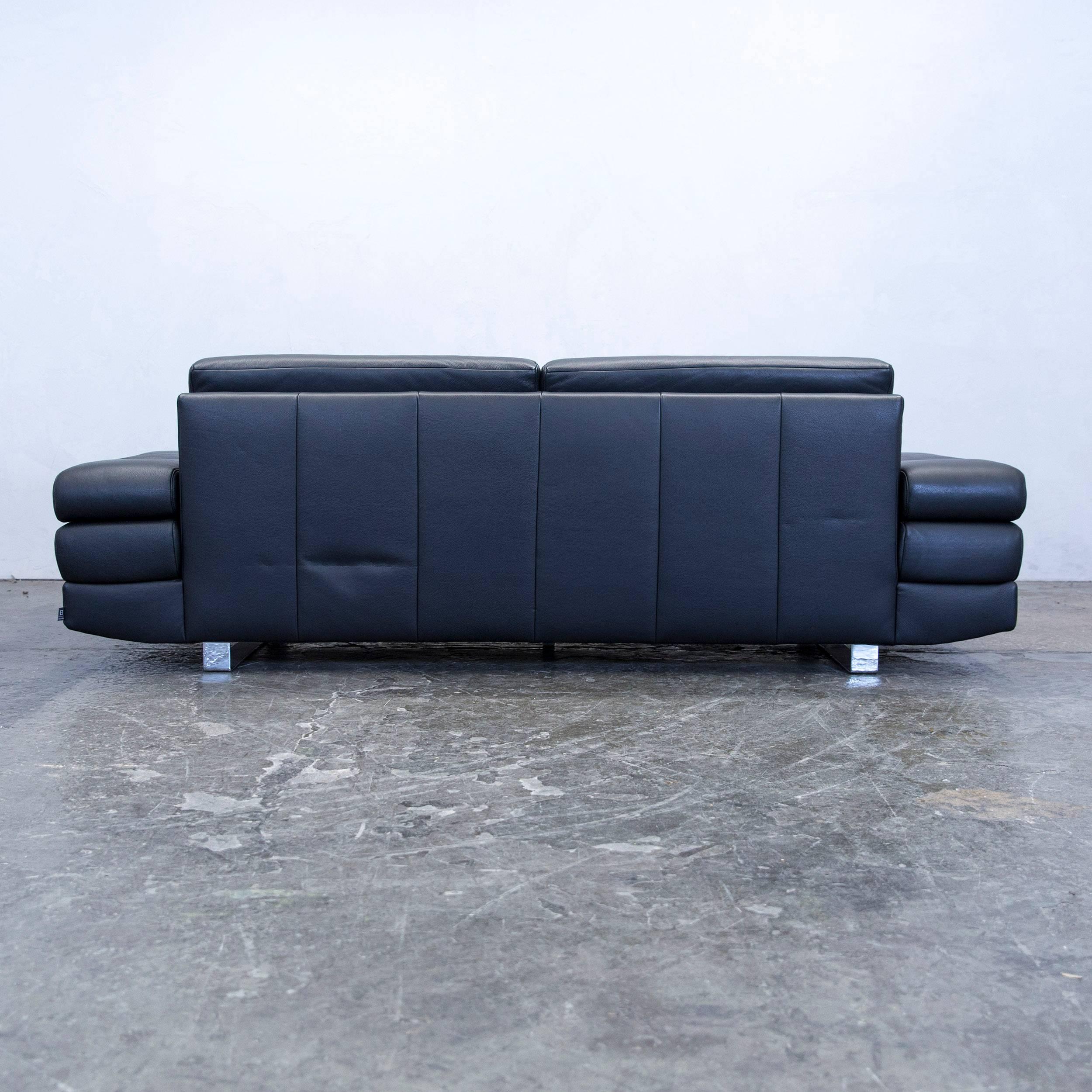 Ewald Schillig Harry Designer Sofa Leather Black Three-Seat Function Couch 5