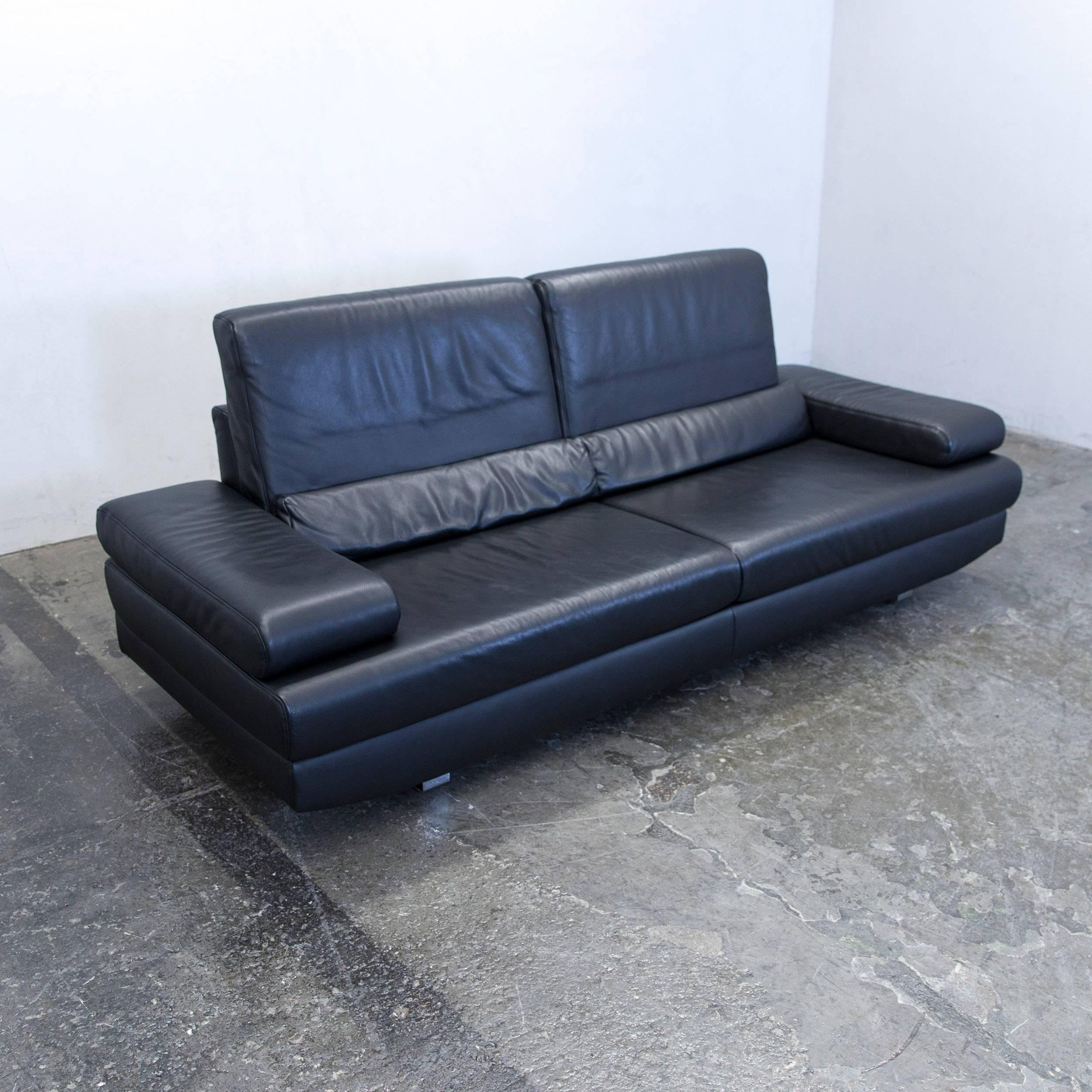 German Ewald Schillig Harry Designer Sofa Leather Black Three-Seat Function Couch
