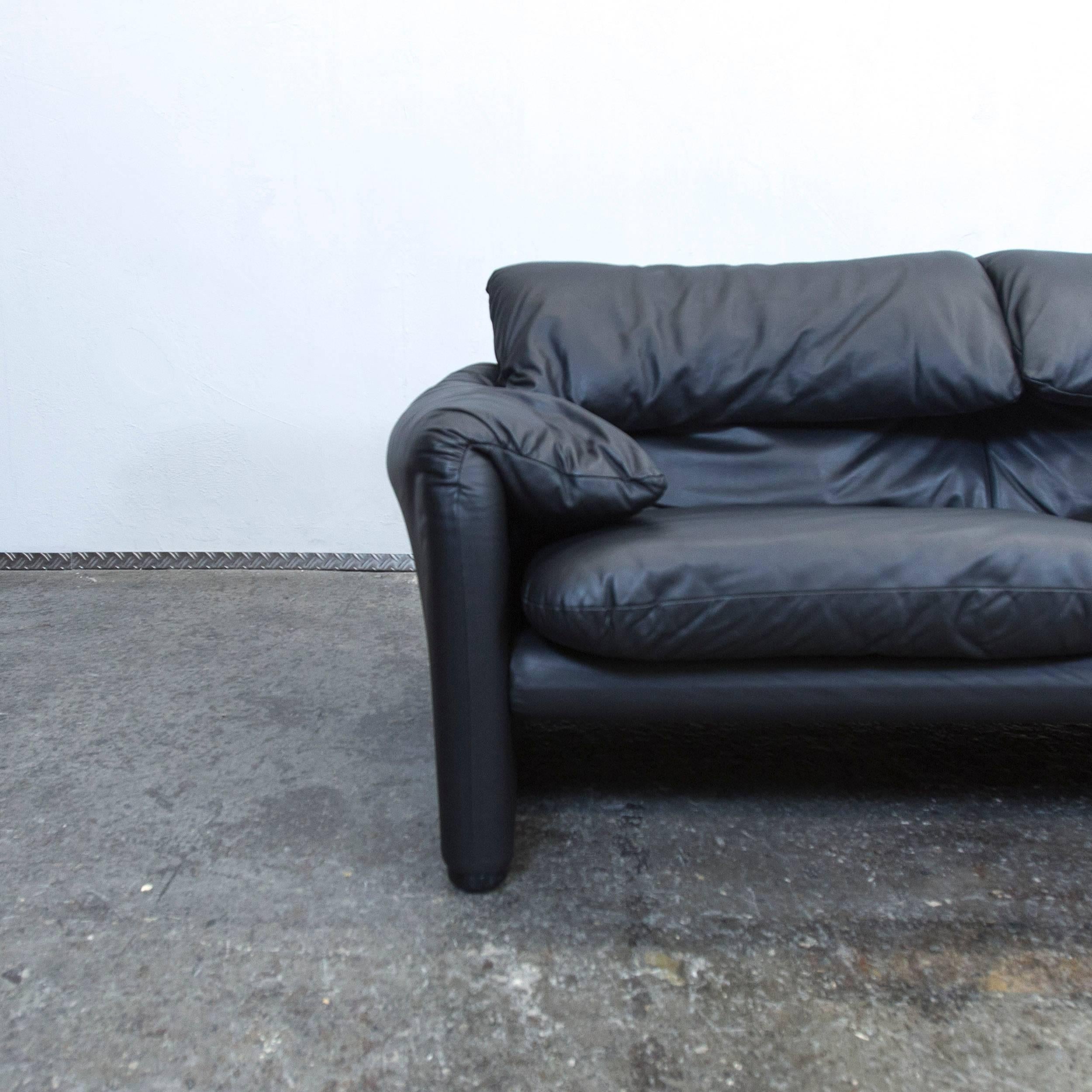Italian Cassina Maralunga Designer Sofa Black Leather Three-Seat Couch Function Modern