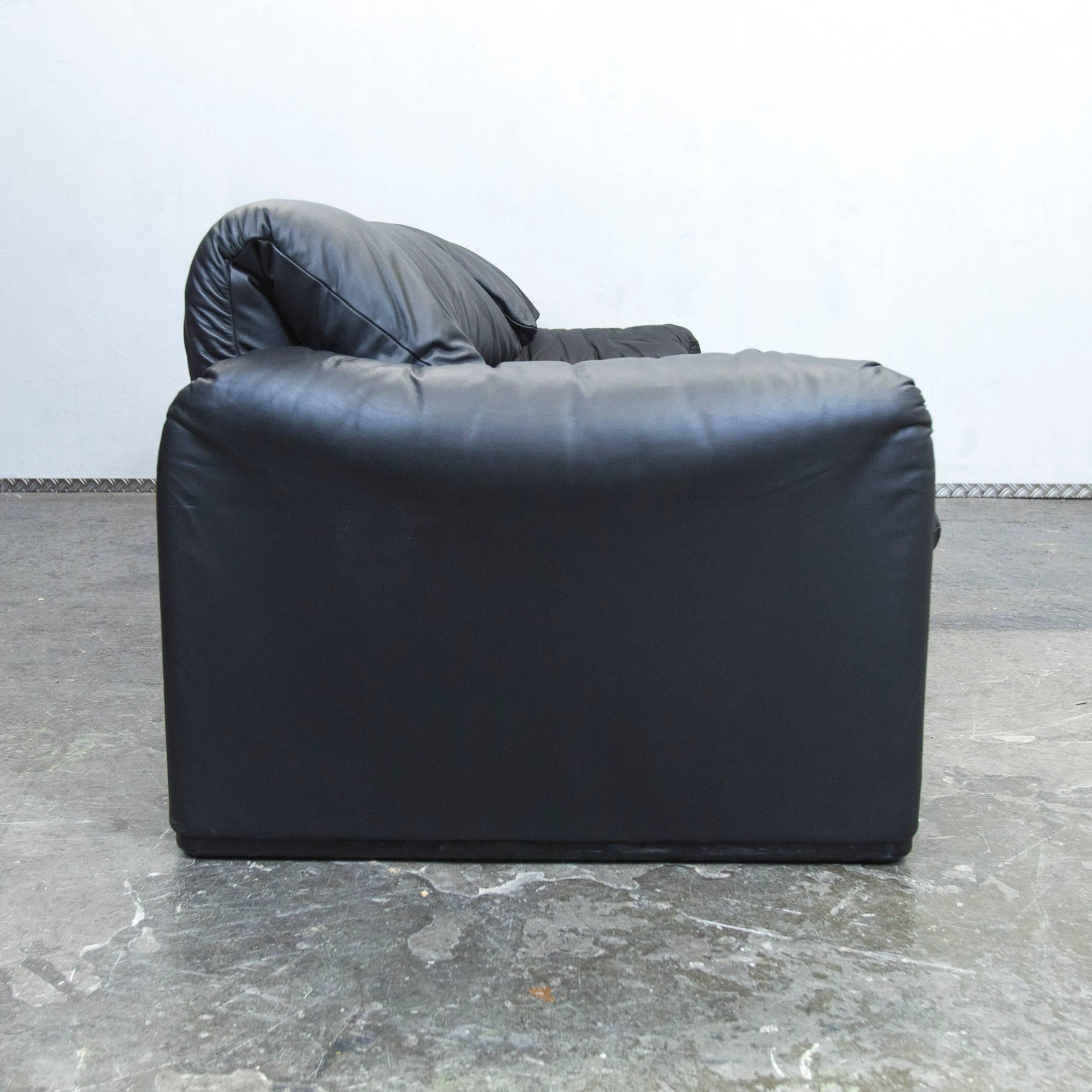 Cassina Maralunga Designer Sofa Black Leather Three-Seat Couch Function Modern 4
