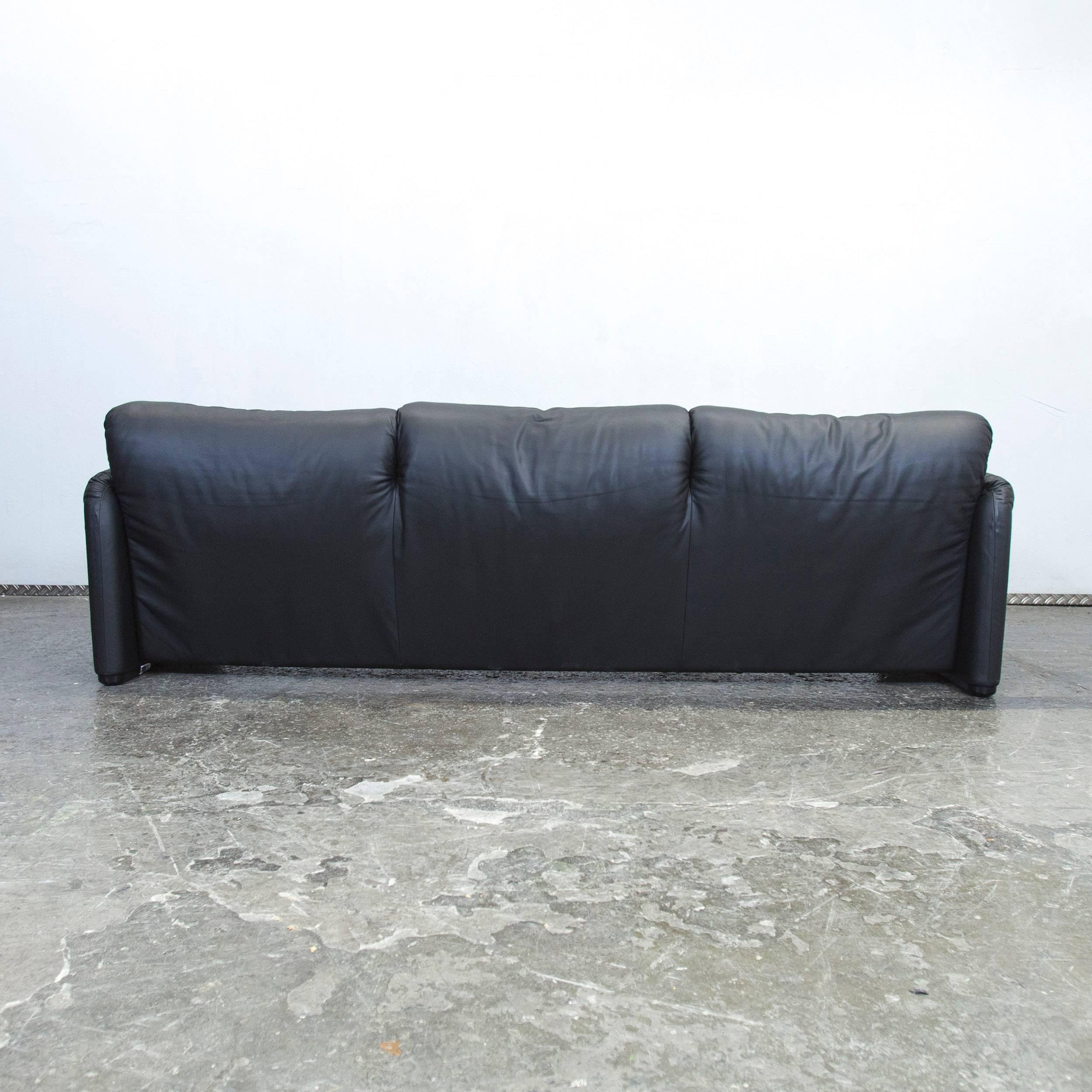 Cassina Maralunga Designer Sofa Black Leather Three-Seat Couch Function Modern 3