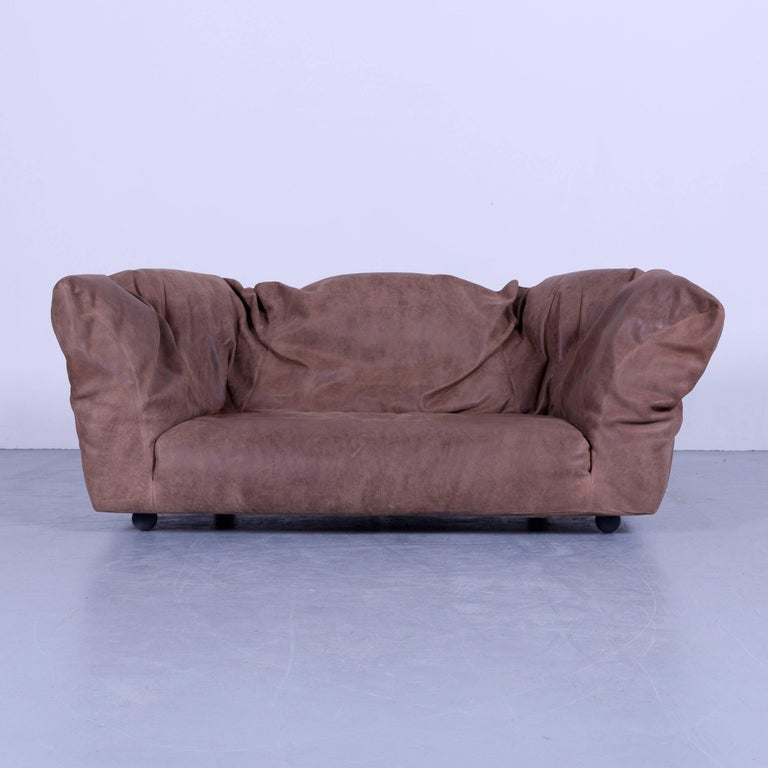 Edra Sfatto Designer Sofa Brown Natural Anilin Leather with Functions at  1stDibs