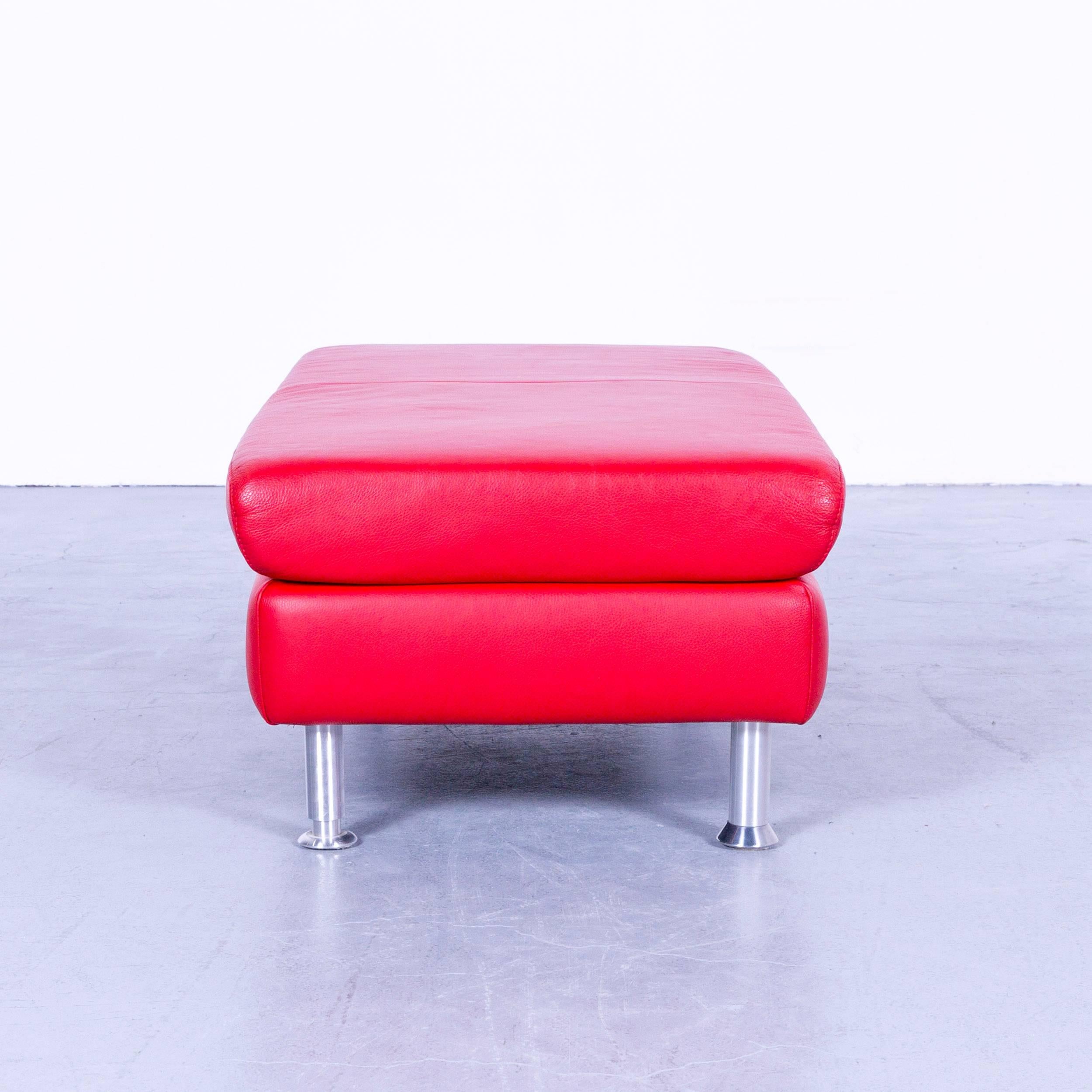 Willi Schillig Designer Leather Foot Stool Red Pouff Modern Couch In Good Condition For Sale In Cologne, DE