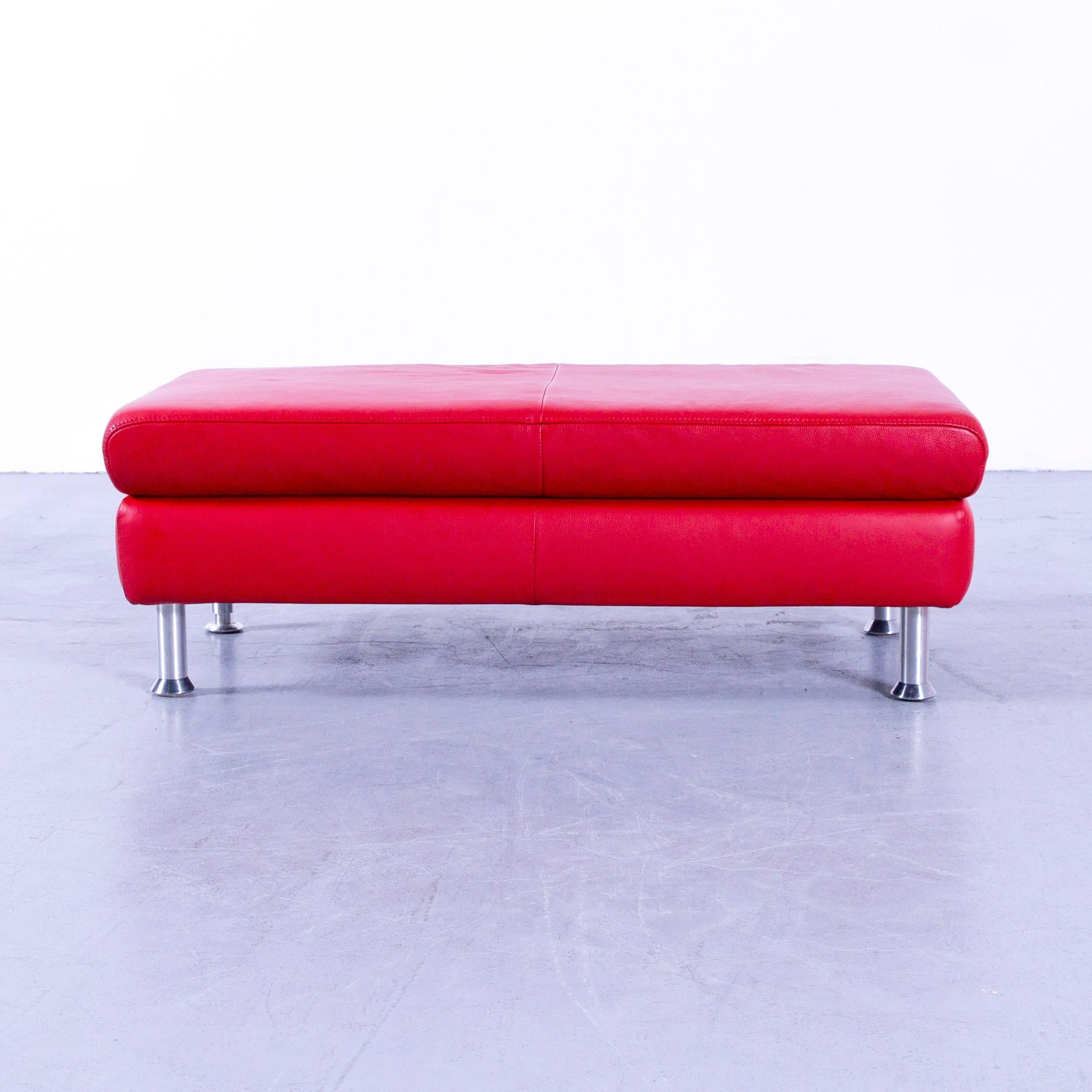 Willi Schillig designer leather foot stool red pouff modern couch.