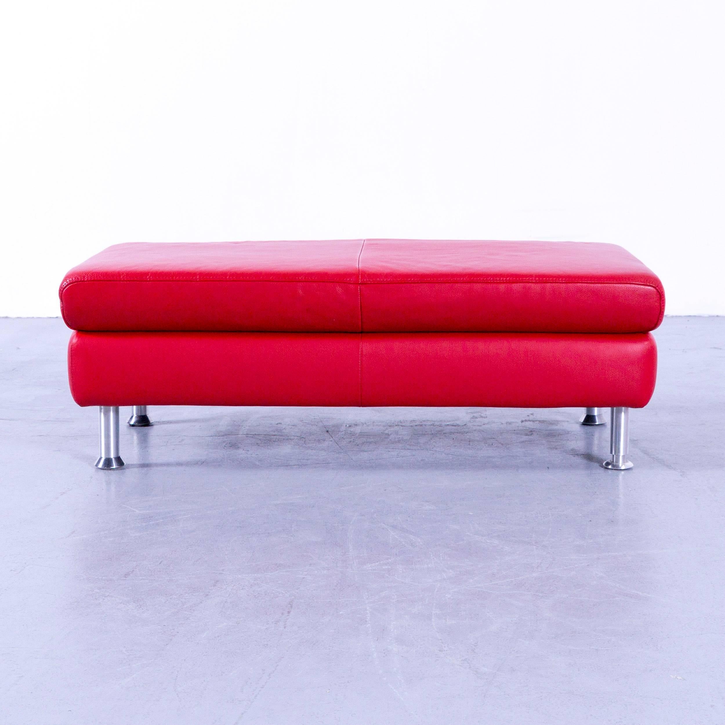 German Willi Schillig Designer Leather Foot Stool Red Pouff Modern Couch For Sale