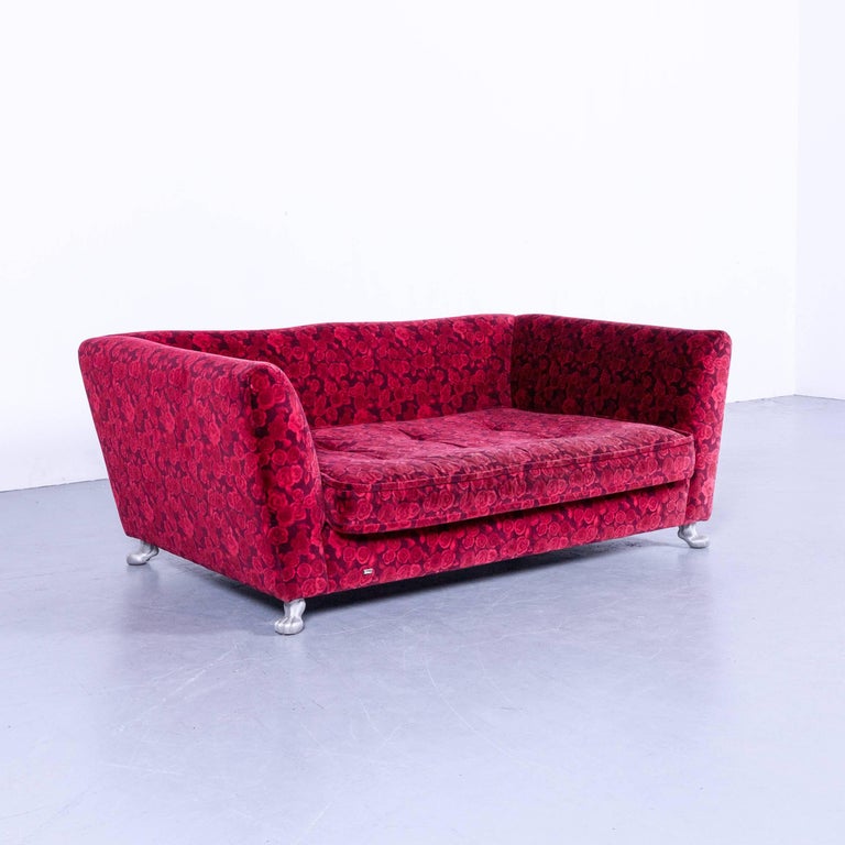Bretz Monster Sofa Red Fabric Three-Seat Couch Rose Pattern Couch For Sale  at 1stDibs