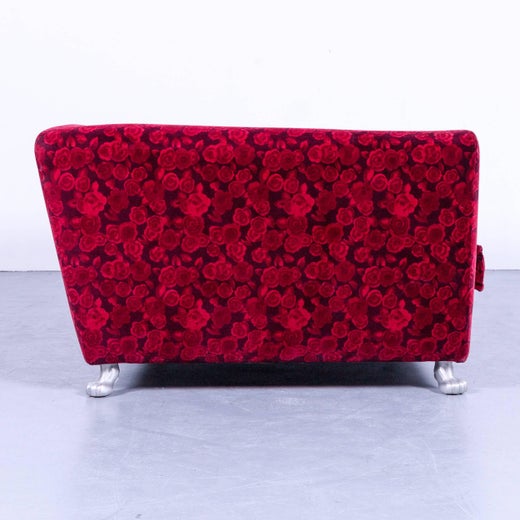 Bretz Monster Sofa Red Fabric Three Seat Couch Rose Pattern
