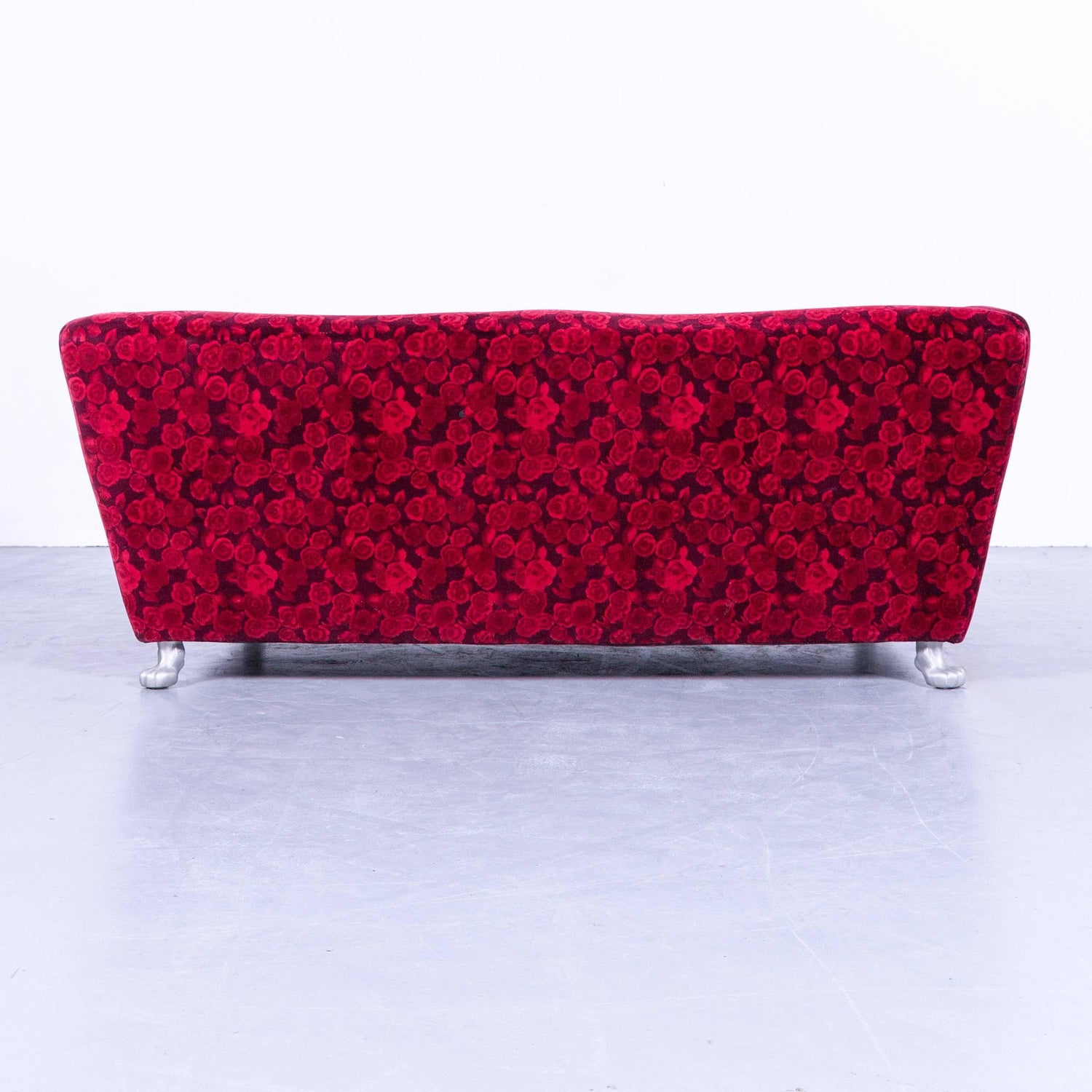 Bretz Monster Sofa Red Fabric Three Seat Couch Rose Pattern