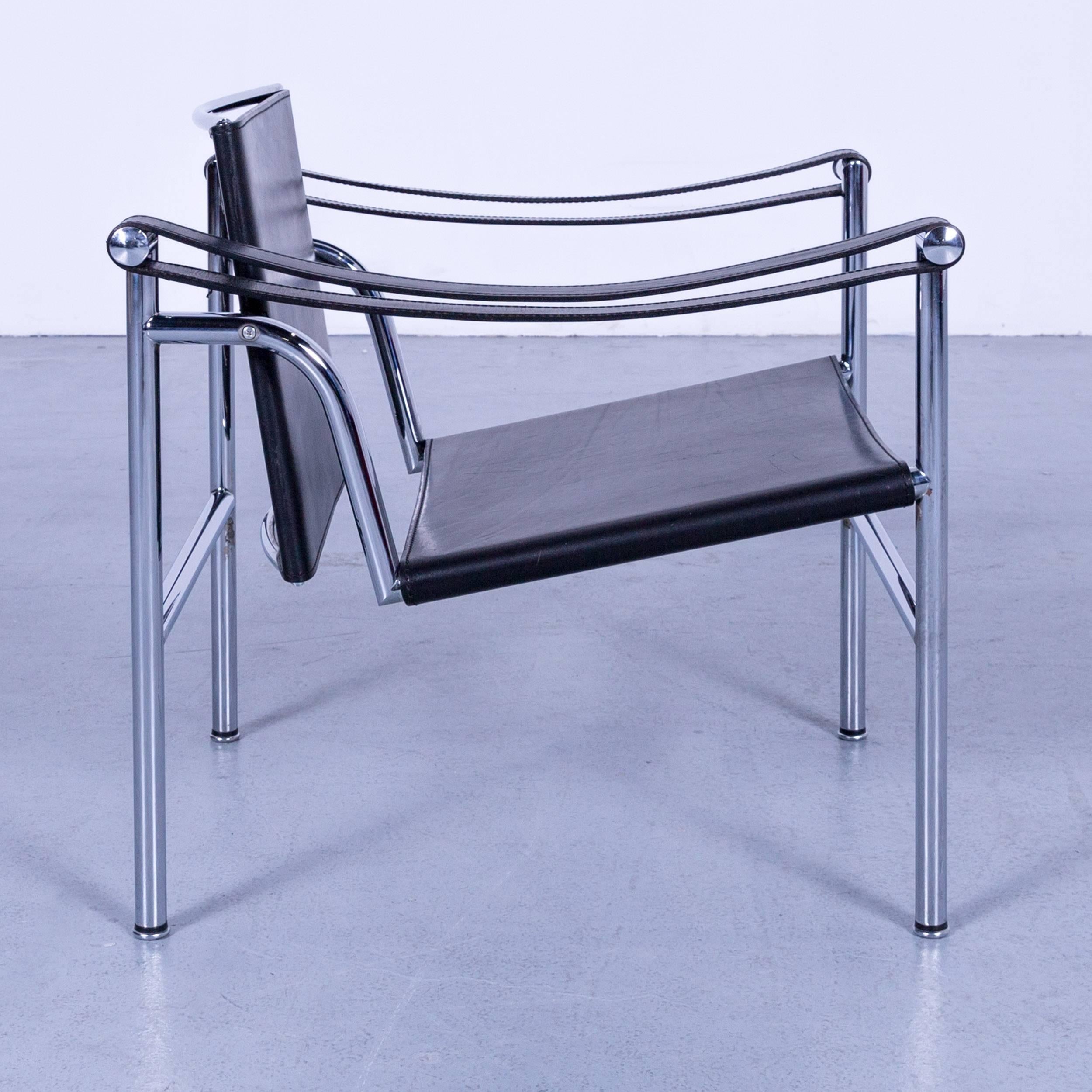 Contemporary Cassina Le Corbusier LC 1 Sling Chair Set Black Leather Bauhaus