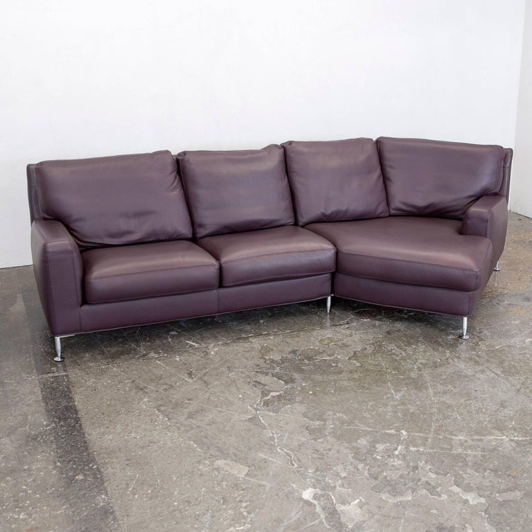 Willi Schillig Designer Corner Sofa Leather Aubergine Violet Modern