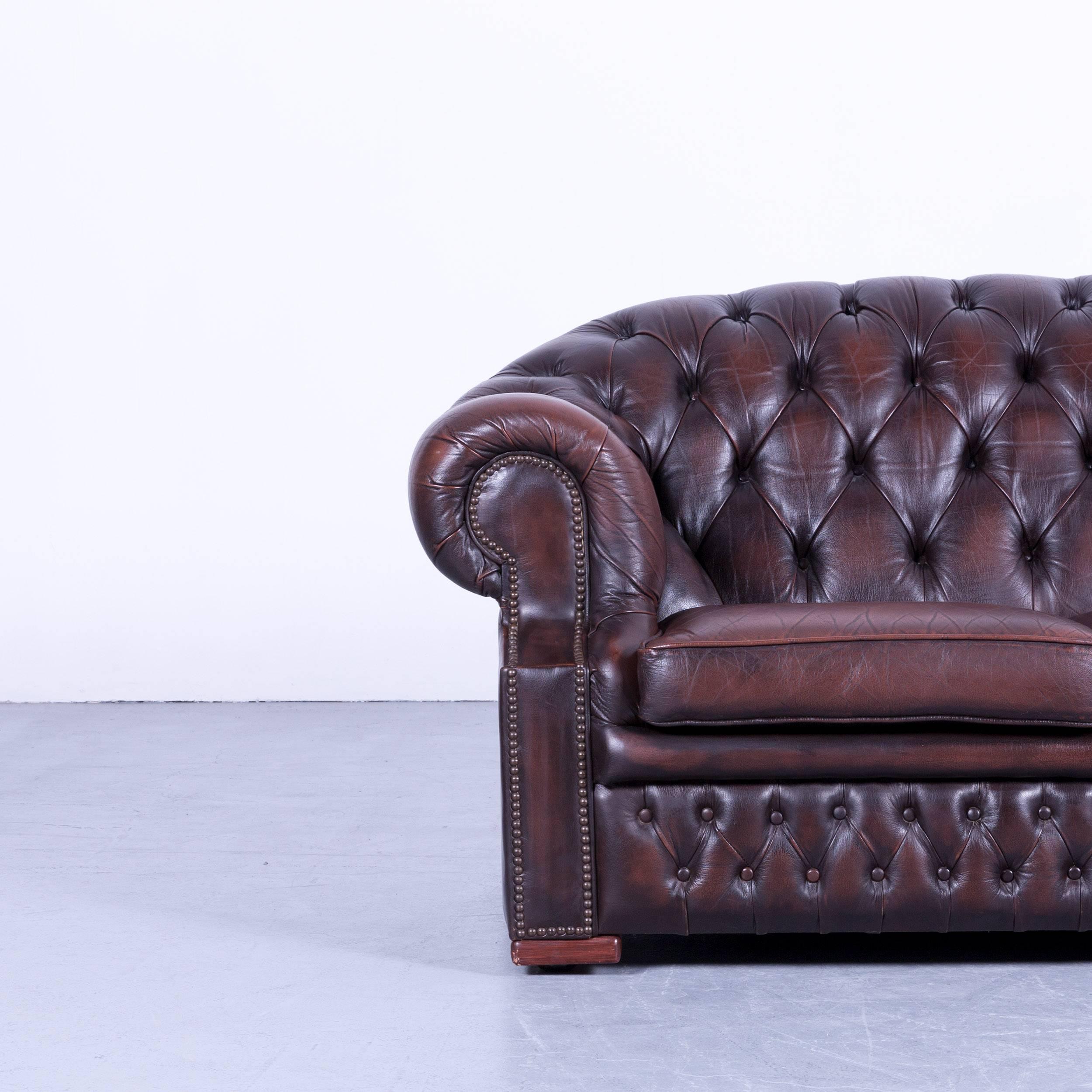 British Centurion Chesterfield Sofa Brown Mocca Two-Seat Vintage Retro Couch