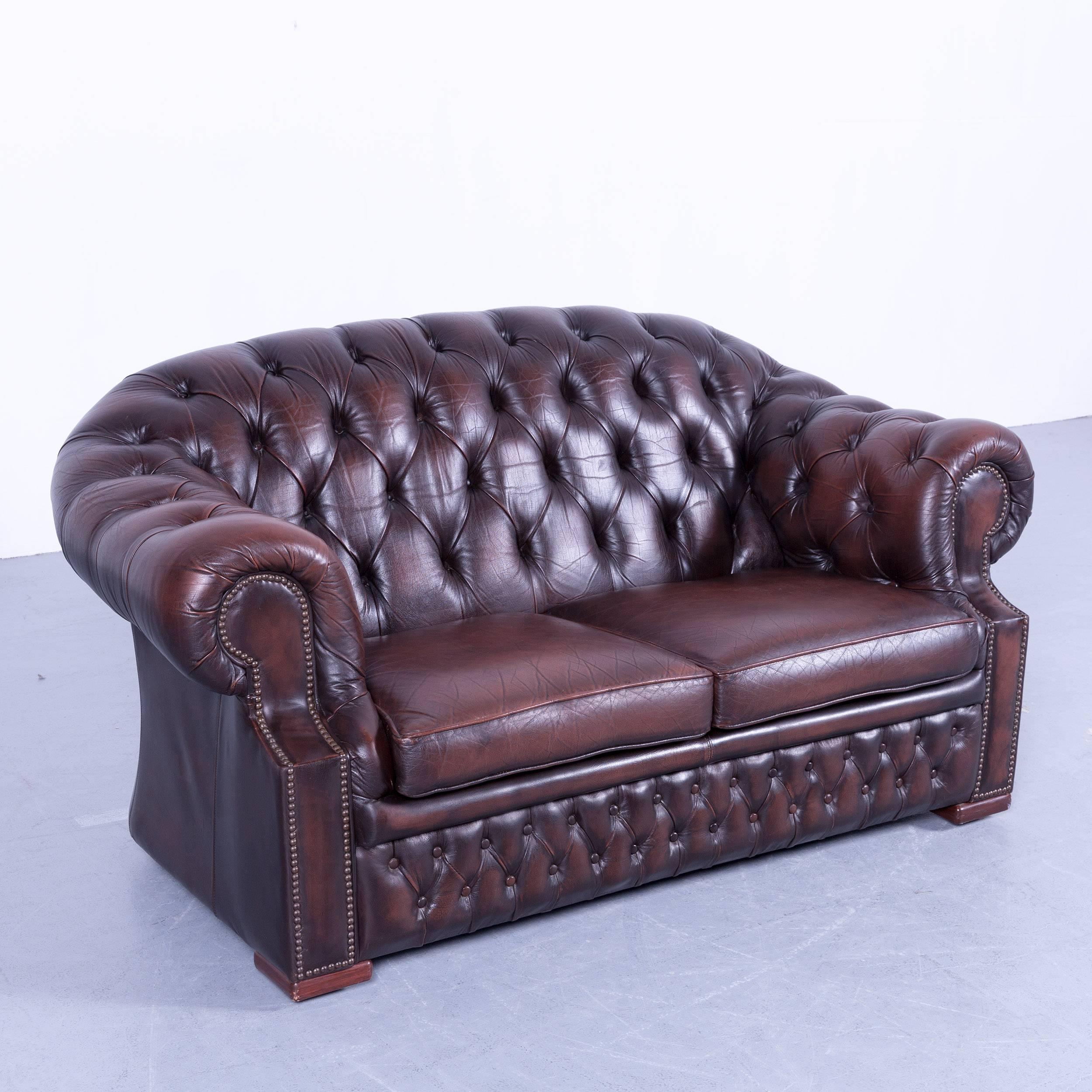 Centurion Chesterfield Sofa Brown Mocca Two-Seat Vintage Retro Couch In Good Condition In Cologne, DE