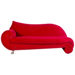 Bretz Gaudi Designer Sofa Velours Fabric Red Three-Seat Gold Couch Elegant