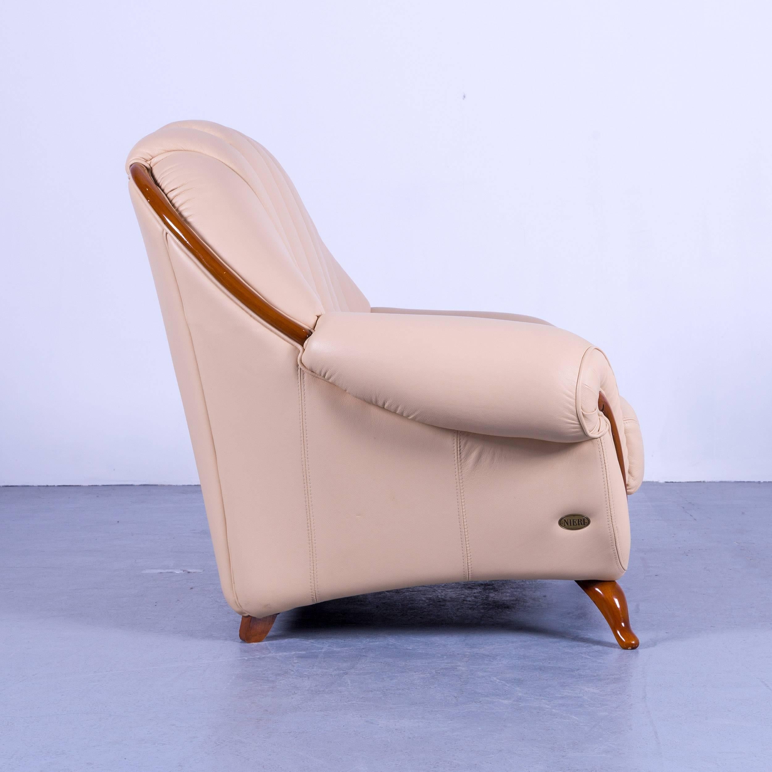 Nieri Designer Sofa Crème Beige Leather Two-Seat Couch Wood 1