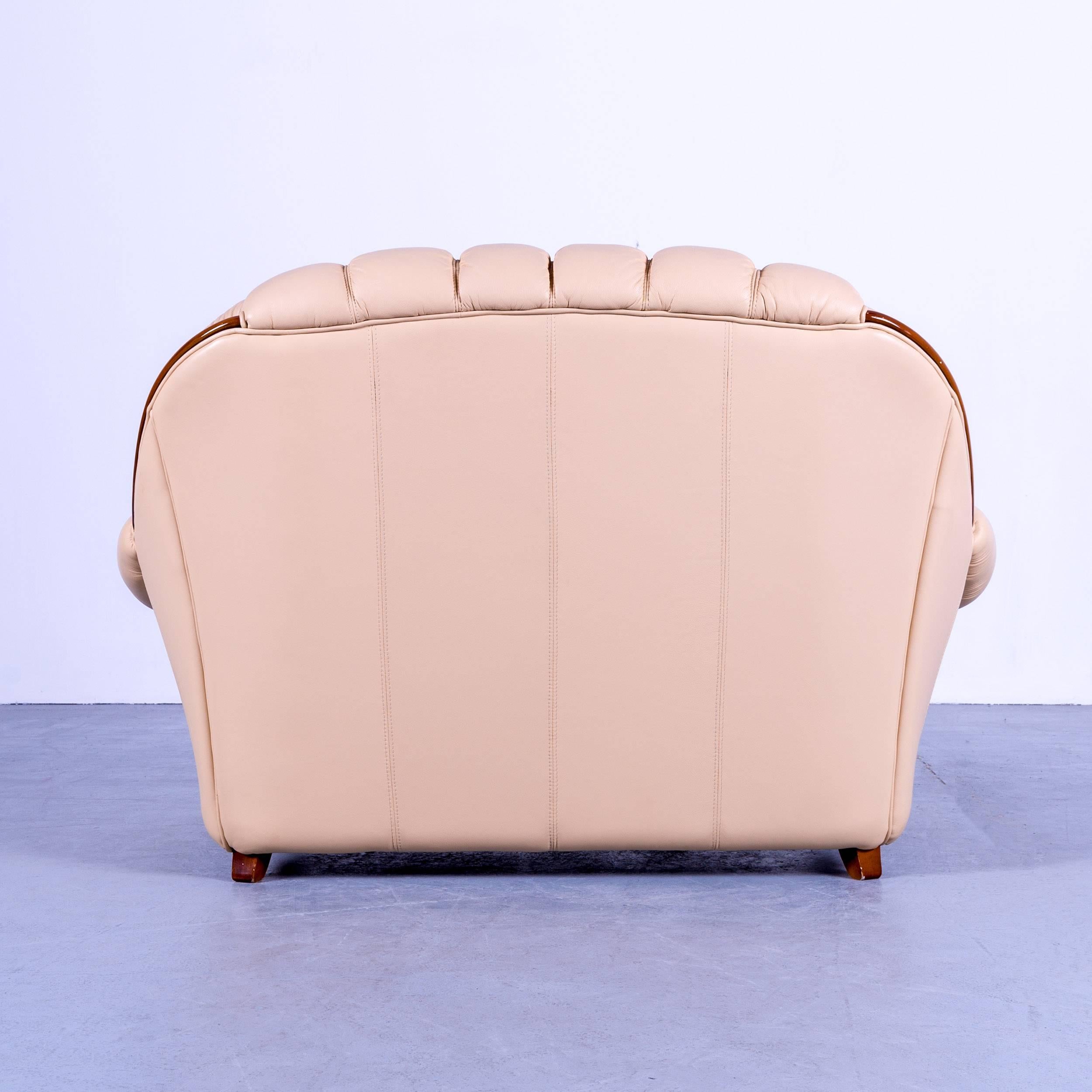 Nieri Designer Sofa Crème Beige Leather Two-Seat Couch Wood 2