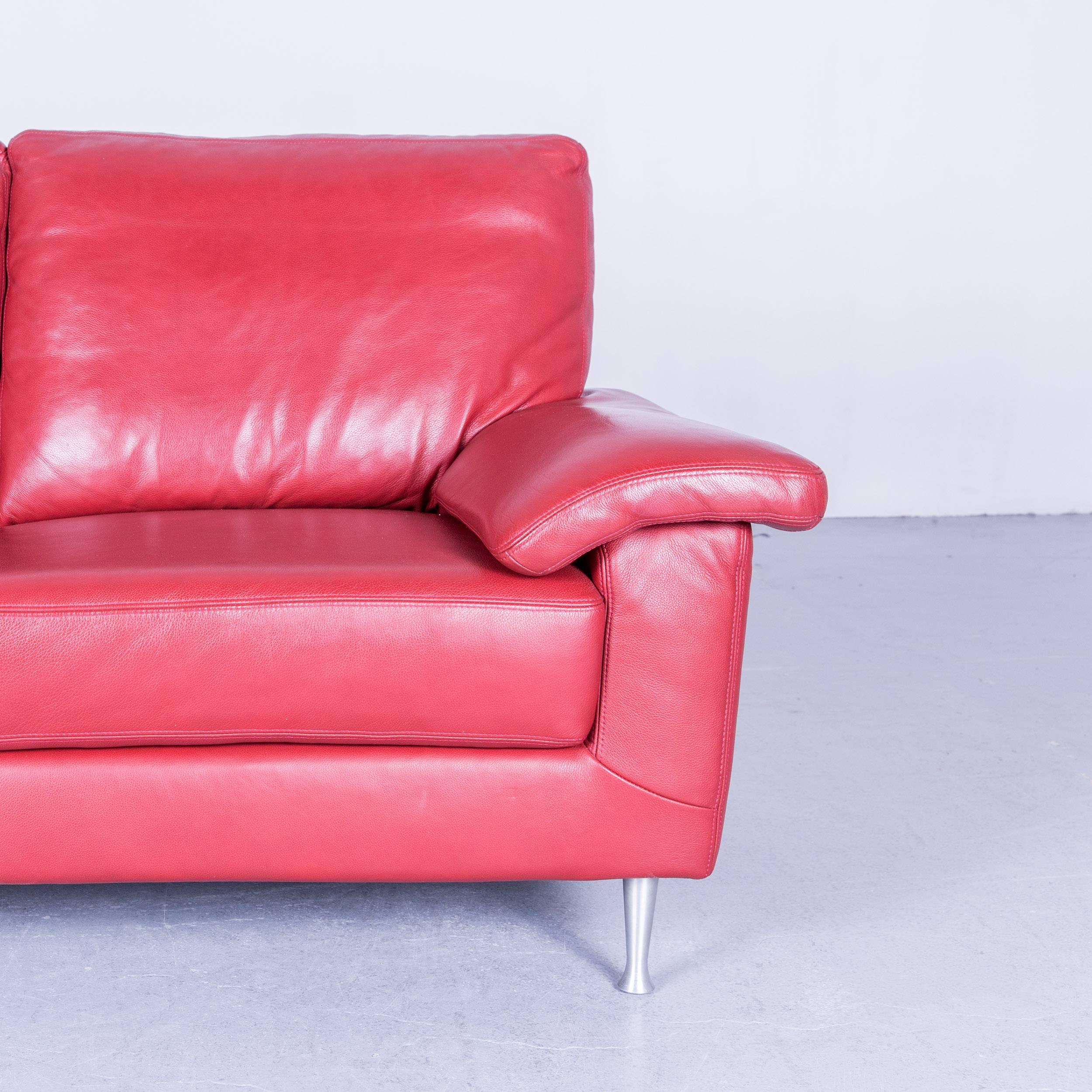 Ewald Schillig Designer Three-Seat Sofa with Red Leather Couch In Good Condition In Cologne, DE
