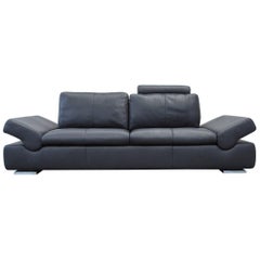Musterring Linea Designer Leather Sofa Black Three-Seat Couch Function Modern