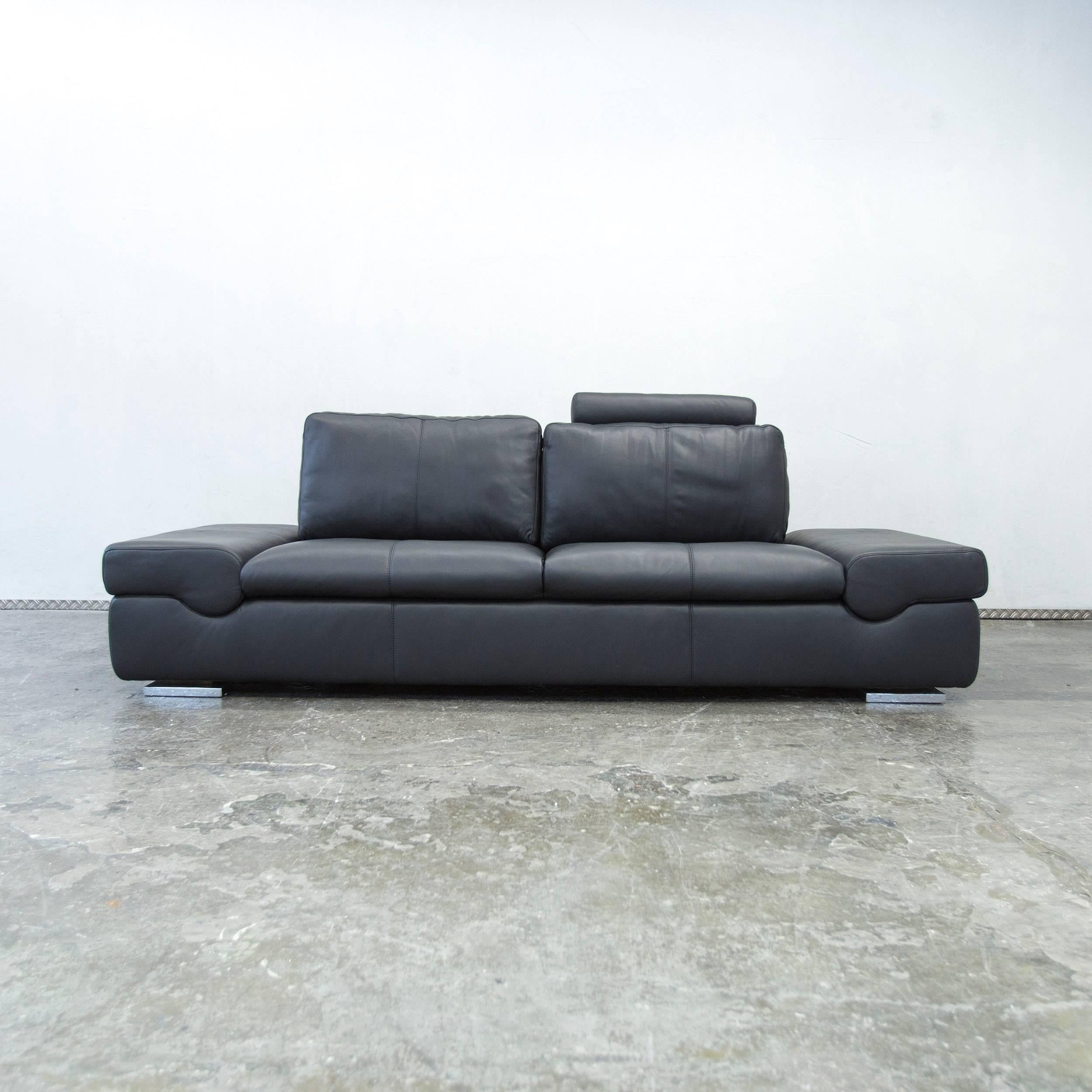 Musterring Linea Designer Leather Sofa Black Three-Seat Couch Function Modern In Excellent Condition In Cologne, DE