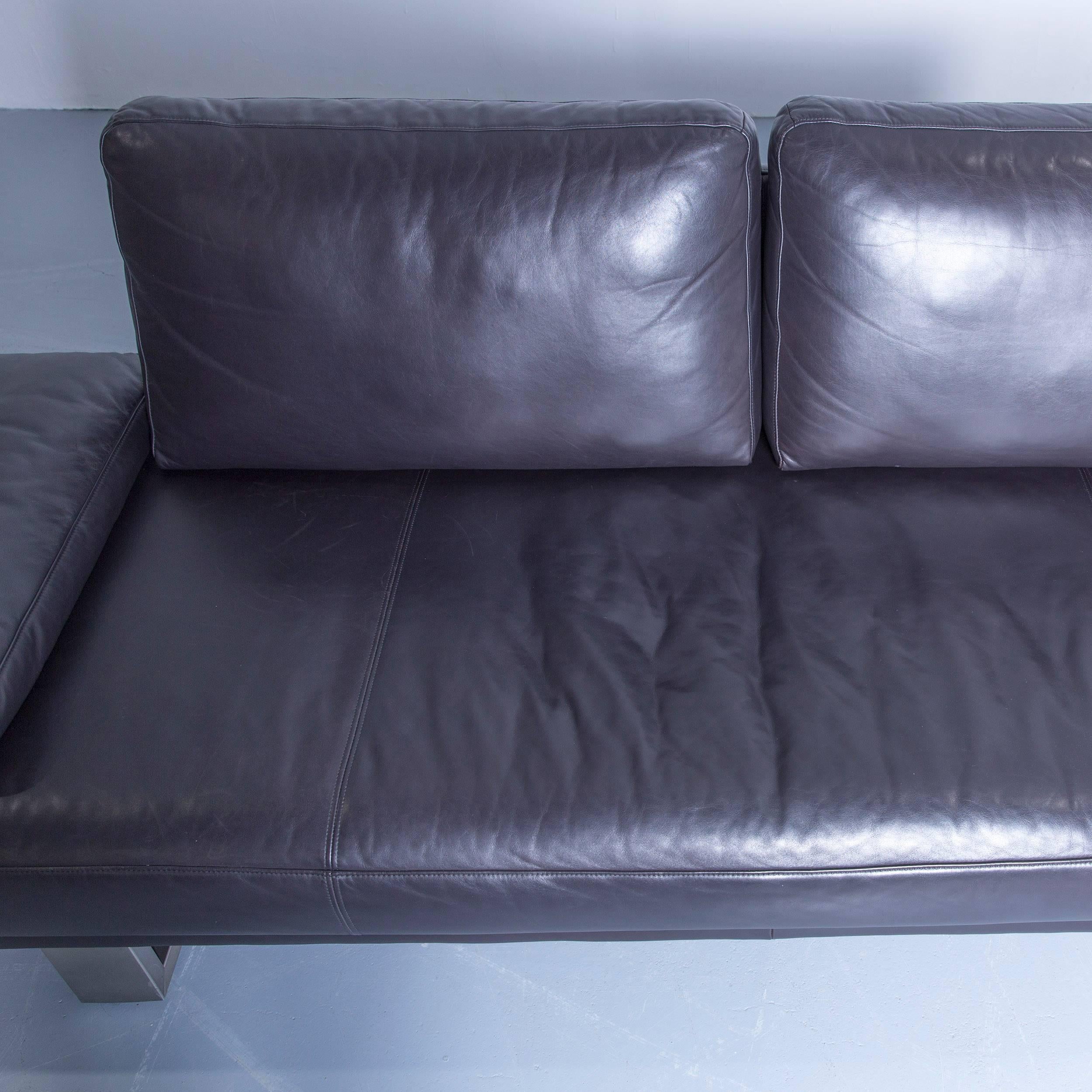Rolf Benz 6600 Sofa Designer Leather Aubergine Black Three-Seat Couch Modern 1